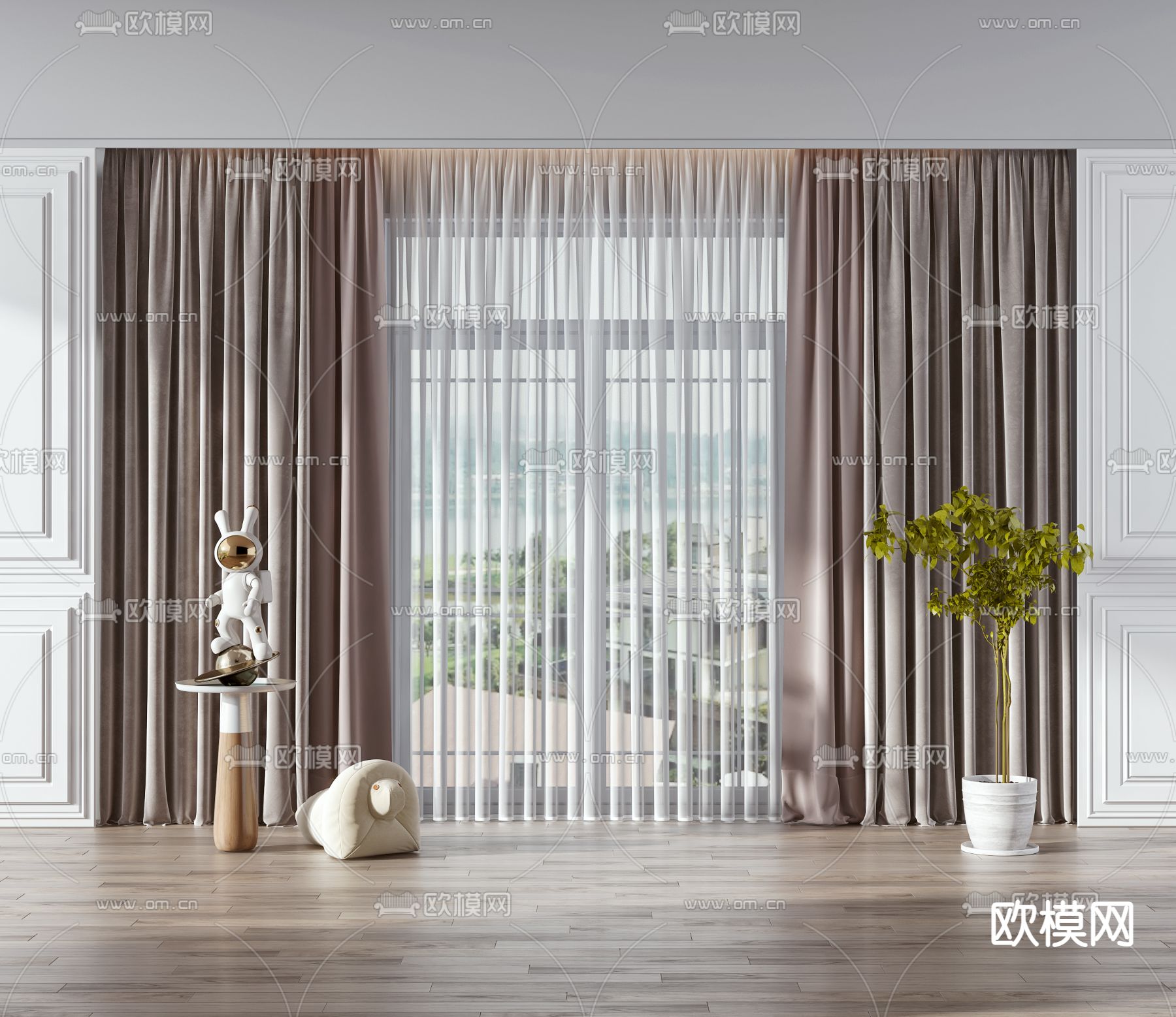 现代窗帘 纱帘3d模型下载_ID10005554_3dmax免费模型-欧模网