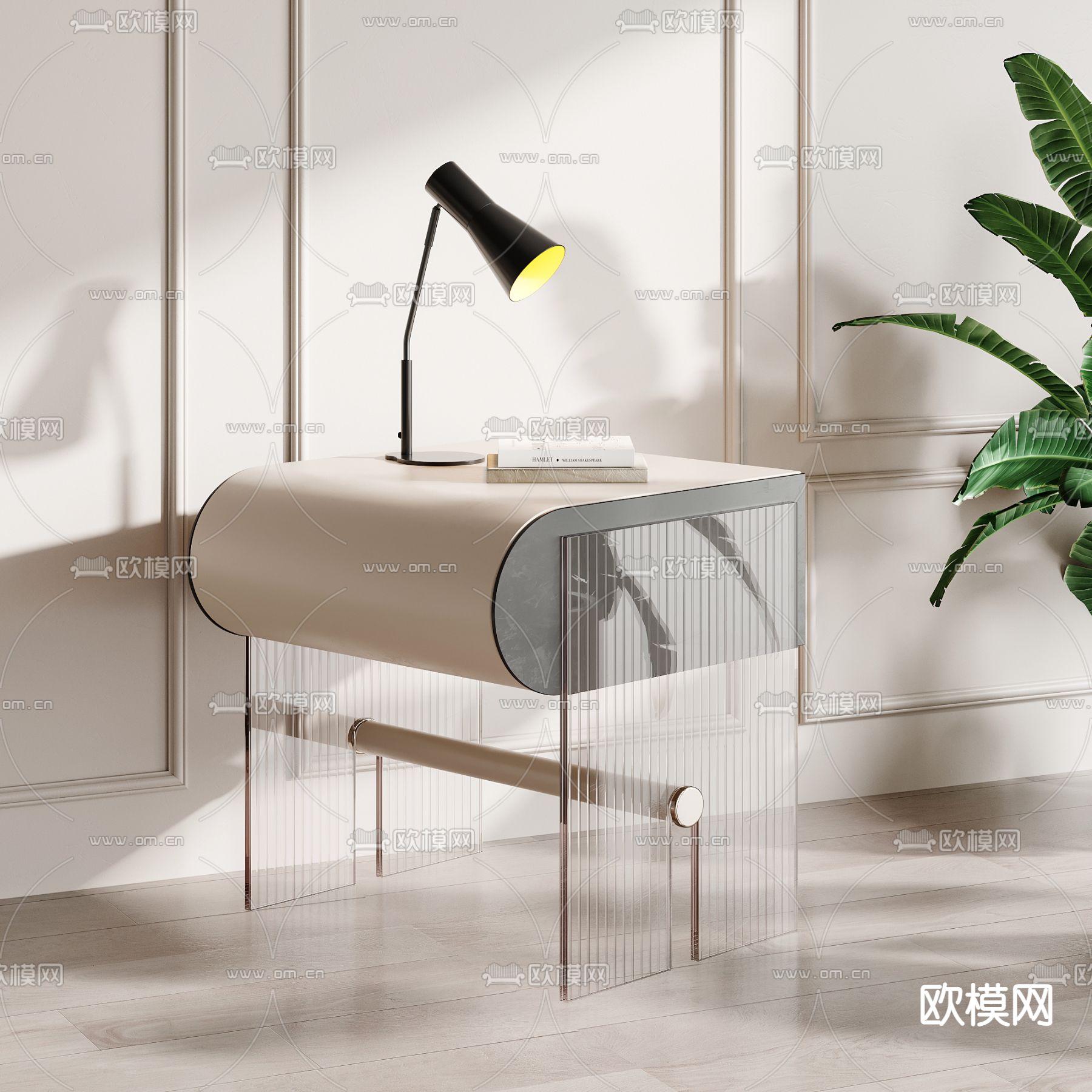 简欧奶油风床头柜3d模型下载