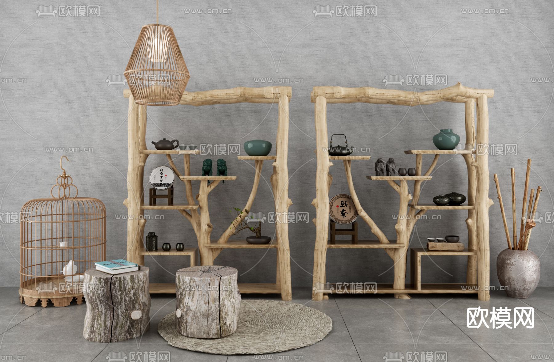 自然风树枝装饰架3d模型下载（渲染图1）