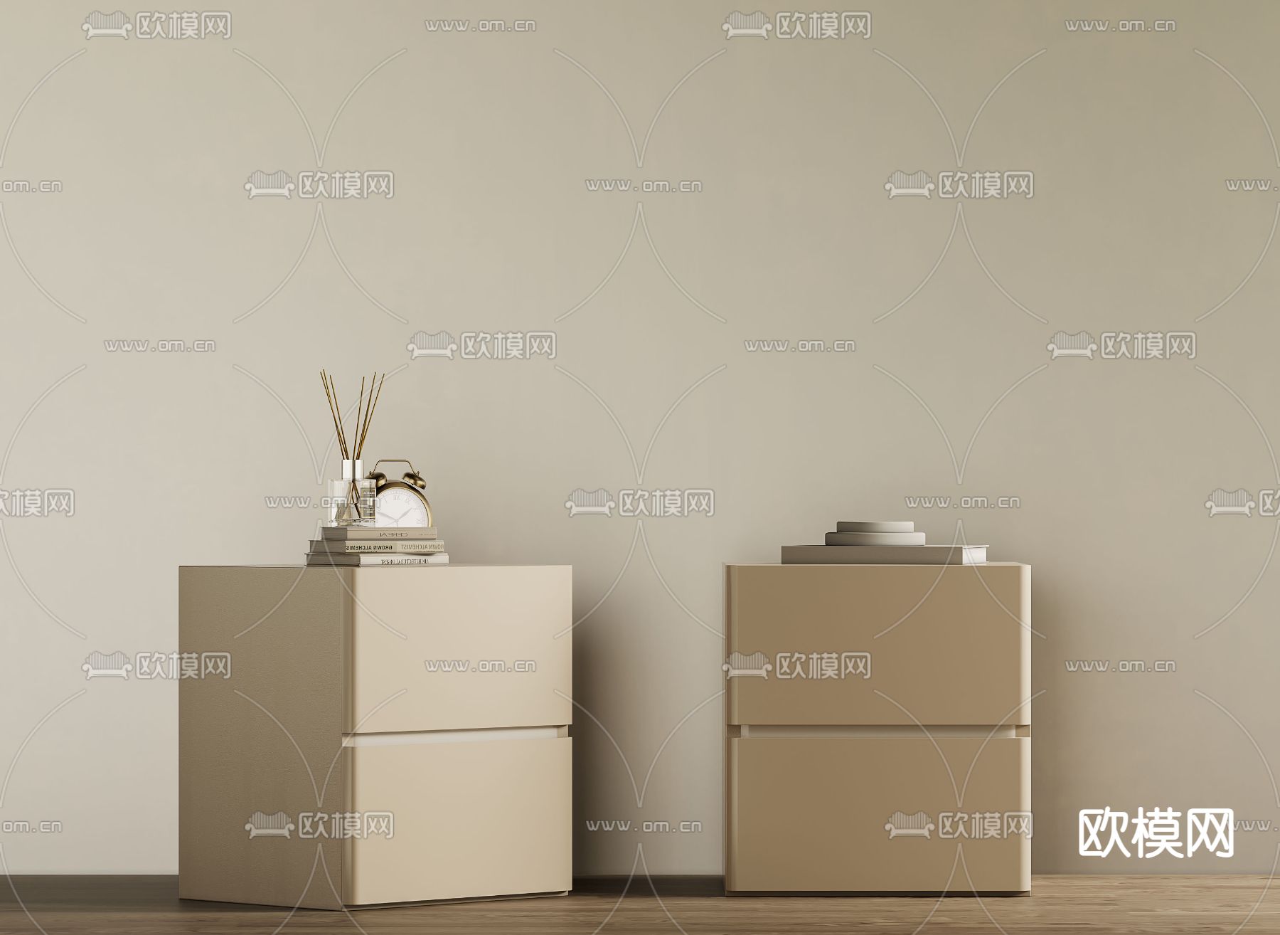 现代奶油风床头柜3d模型下载