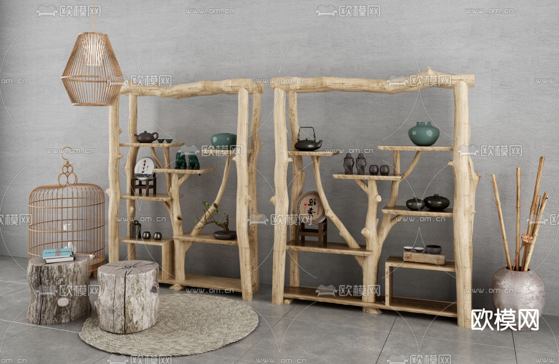 自然风树枝装饰架3d模型下载（渲染图2）