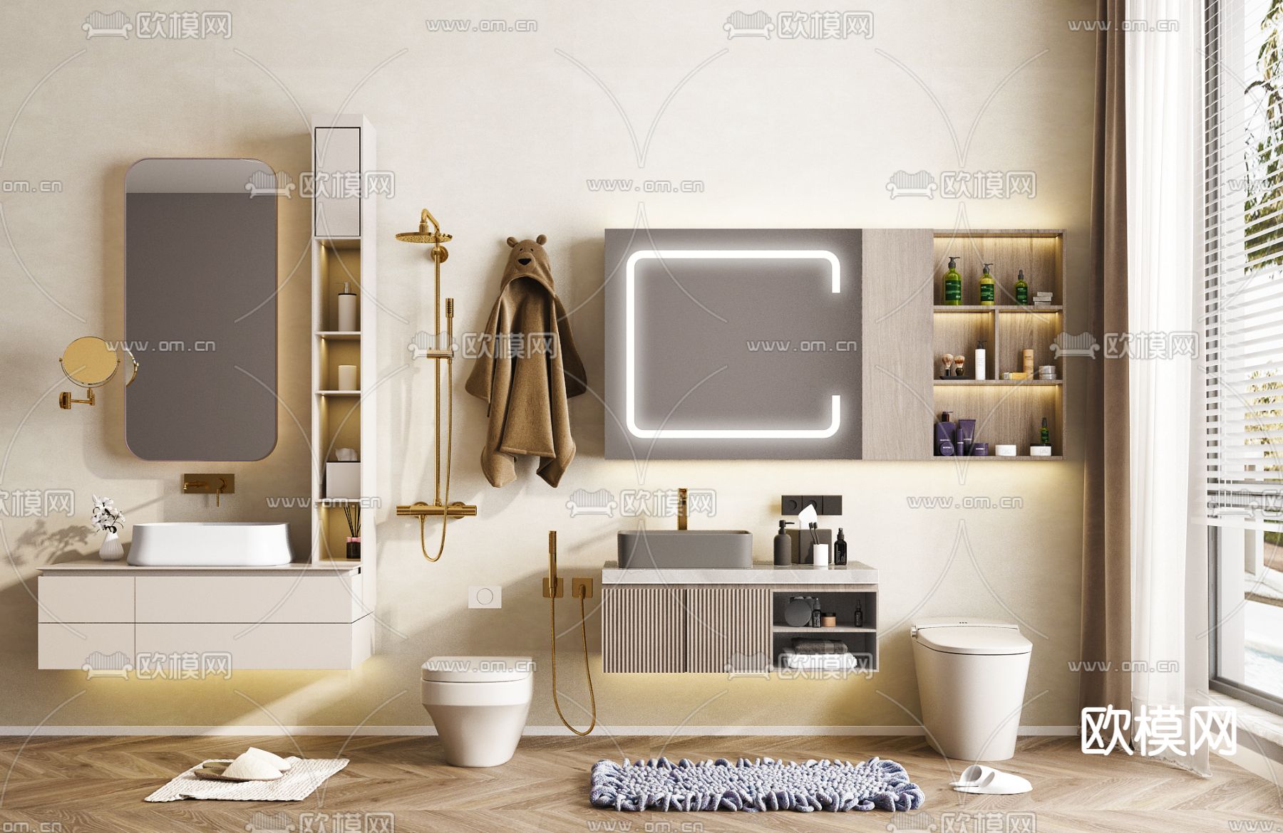 现代浴室柜 马桶 花洒3d模型下载