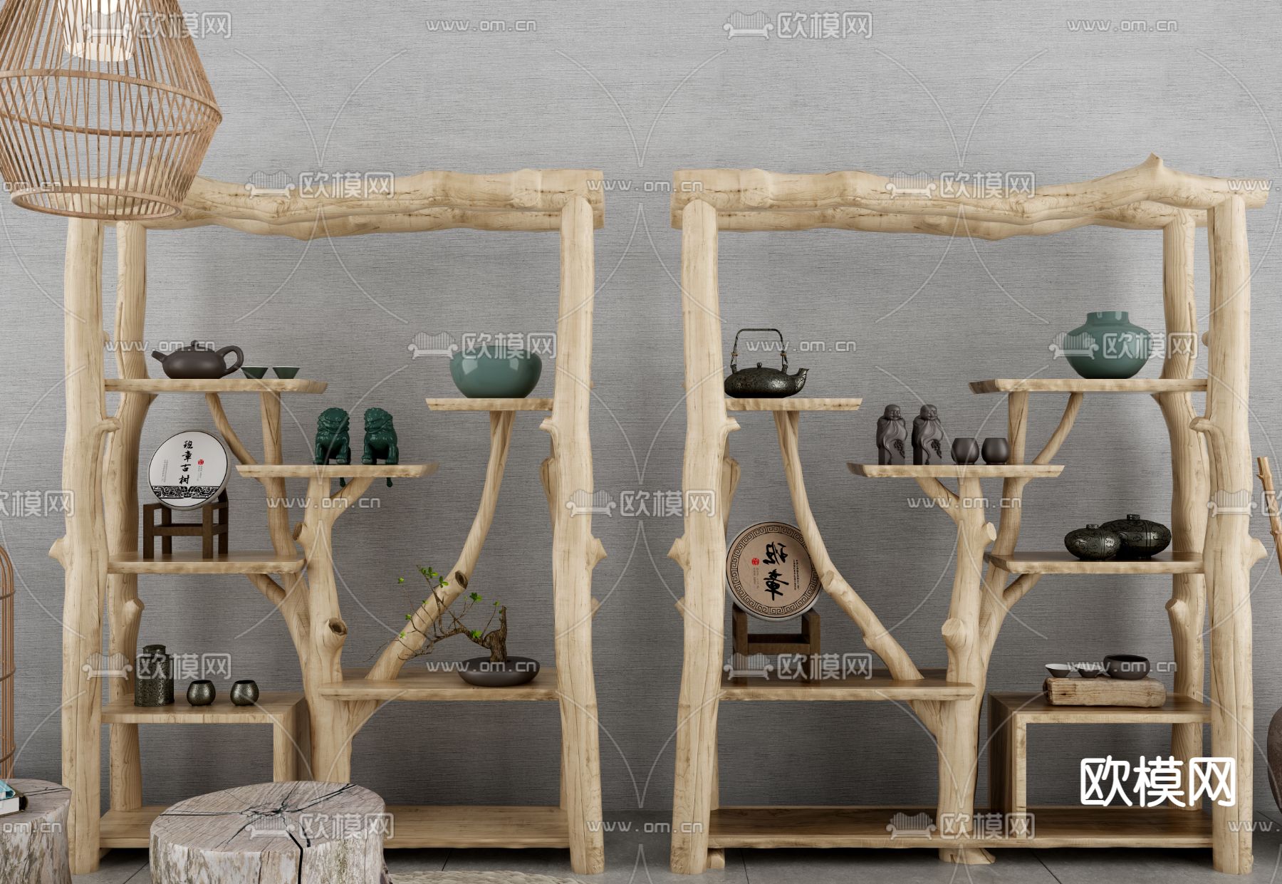 自然风树枝装饰架3d模型下载（渲染图3）