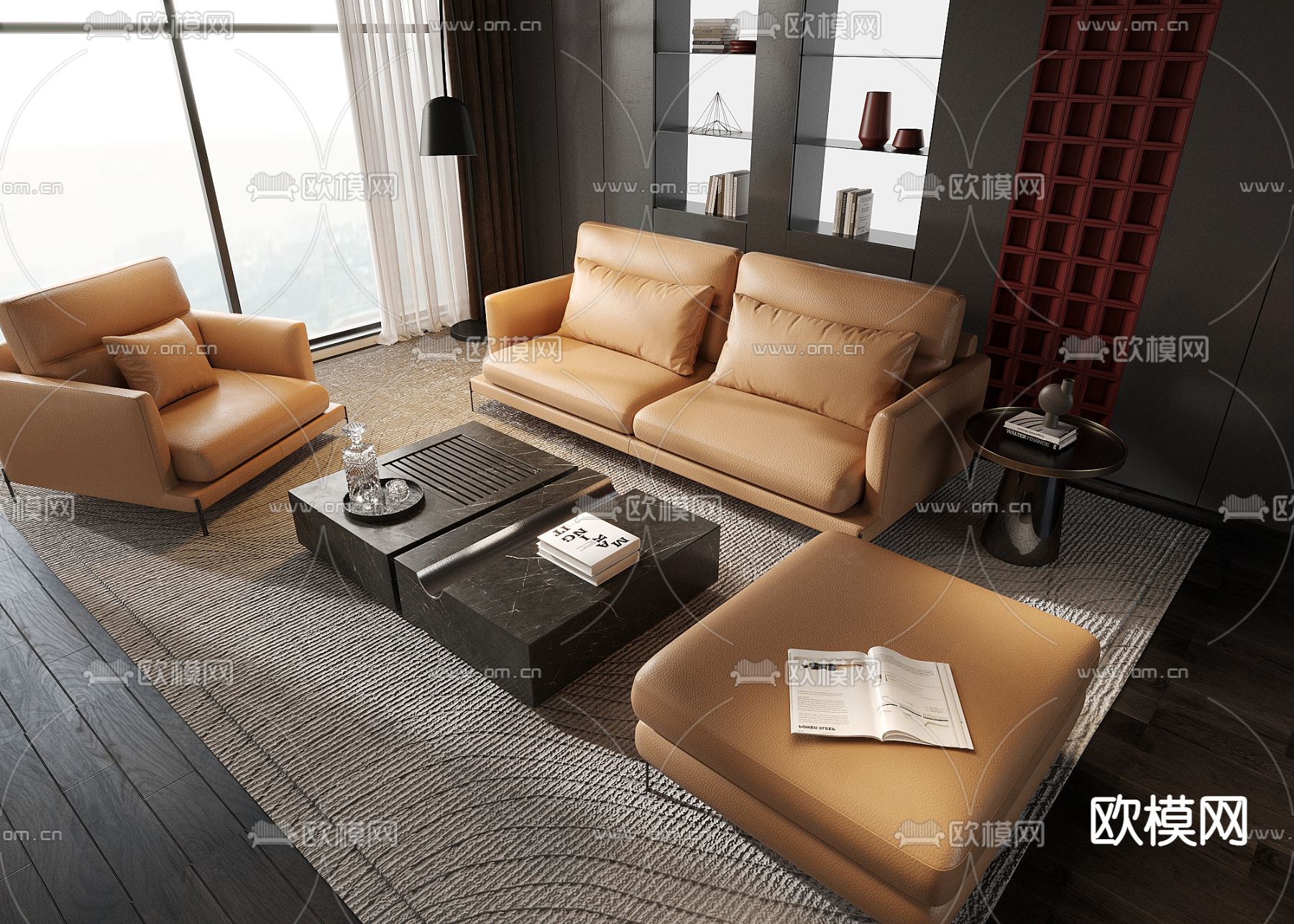 现代橙色组合沙发3d模型