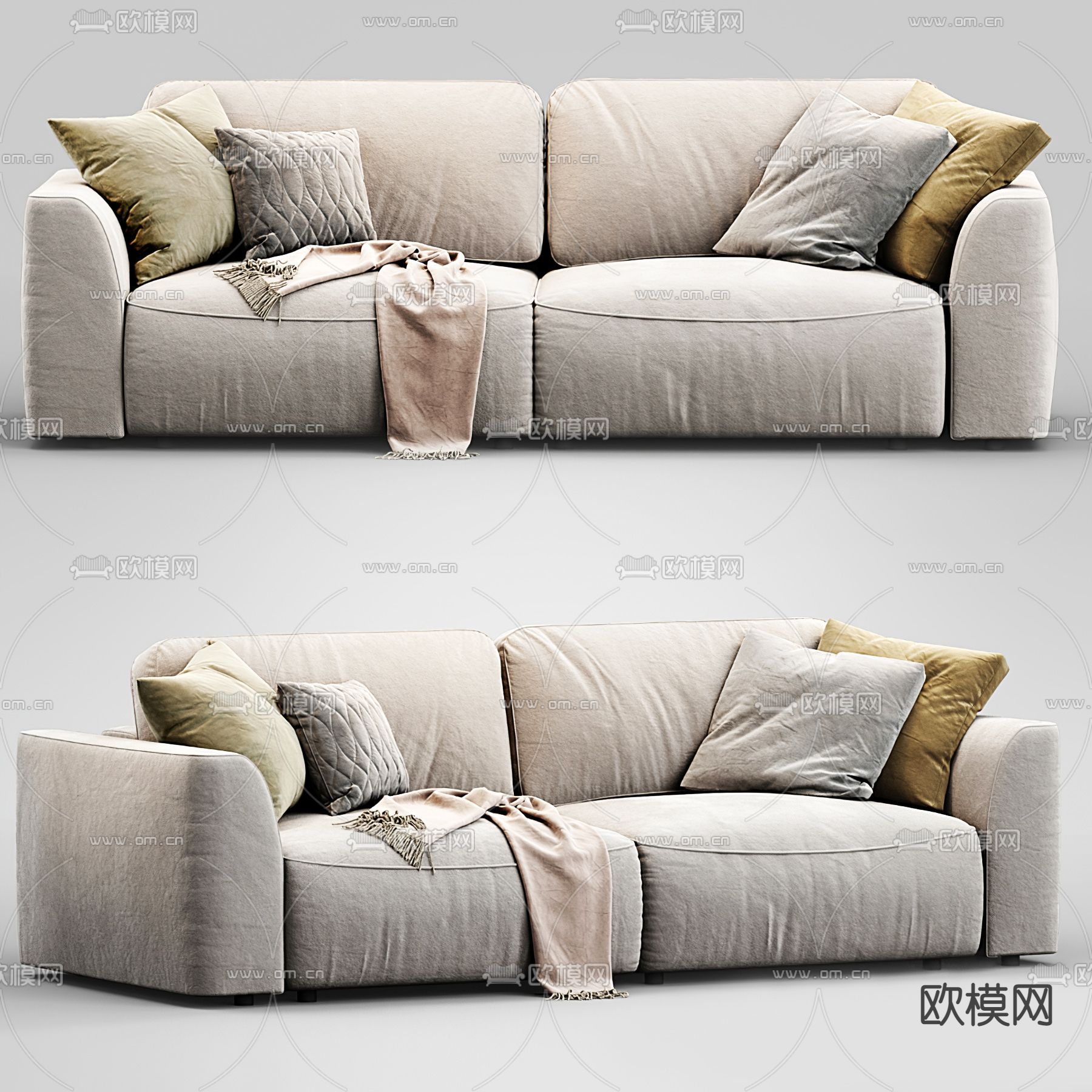 Flexform奶油风双人沙发3d模型下载_ID12139080_3dmax免费模型-欧模网