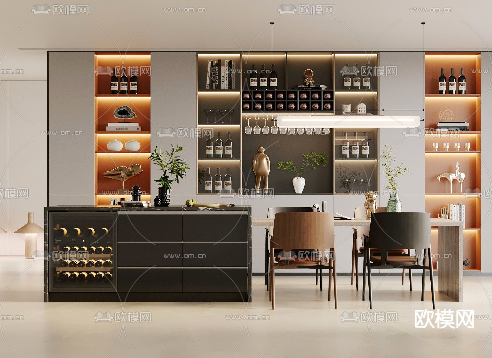 现代轻奢餐厅3d模型下载