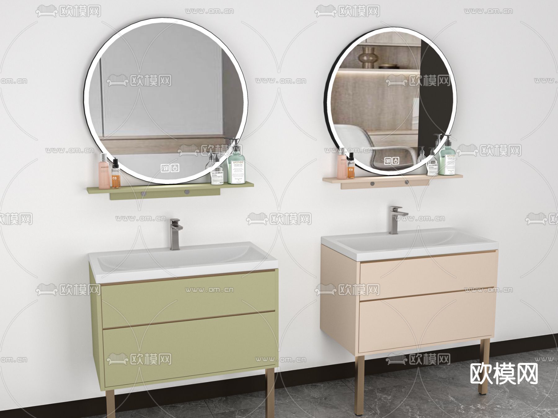 现代奶油风洗手台3d模型下载