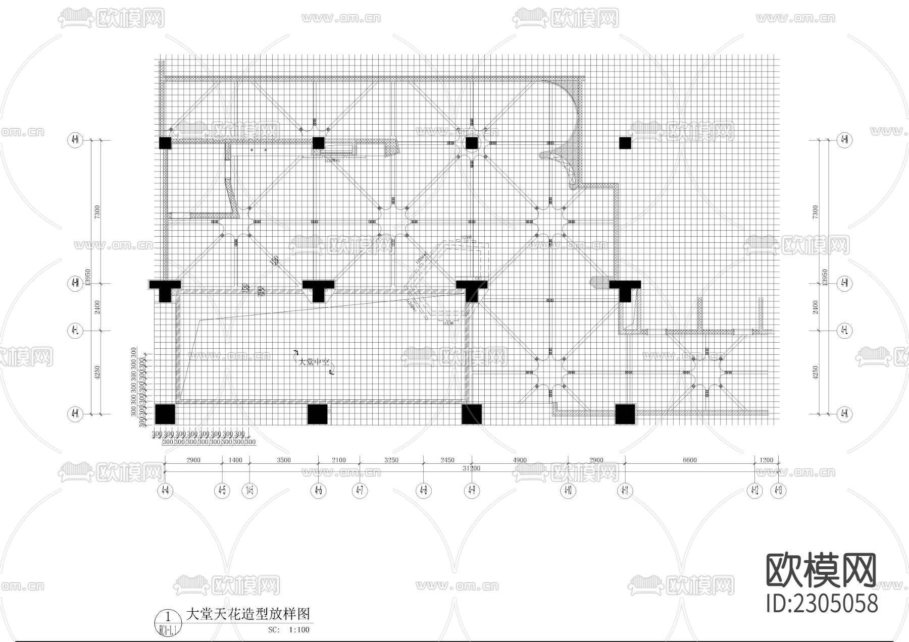 大堂大样CAD施工图下载（渲染图2）