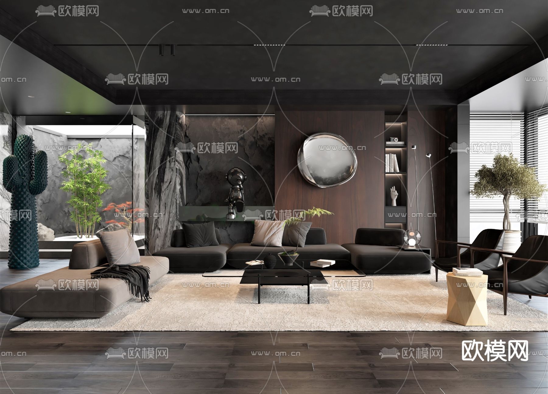 现代暗黑风客厅3d模型