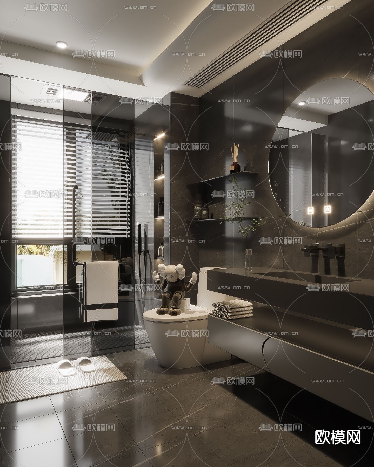 现代高级灰浴室卫生间3d模型下载