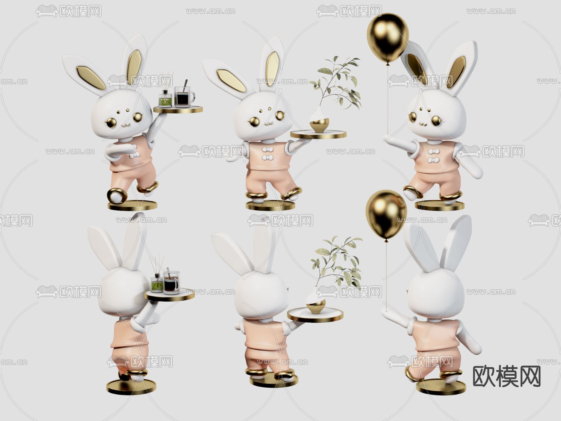 现代兔子公仔边几 圆几3d模型下载