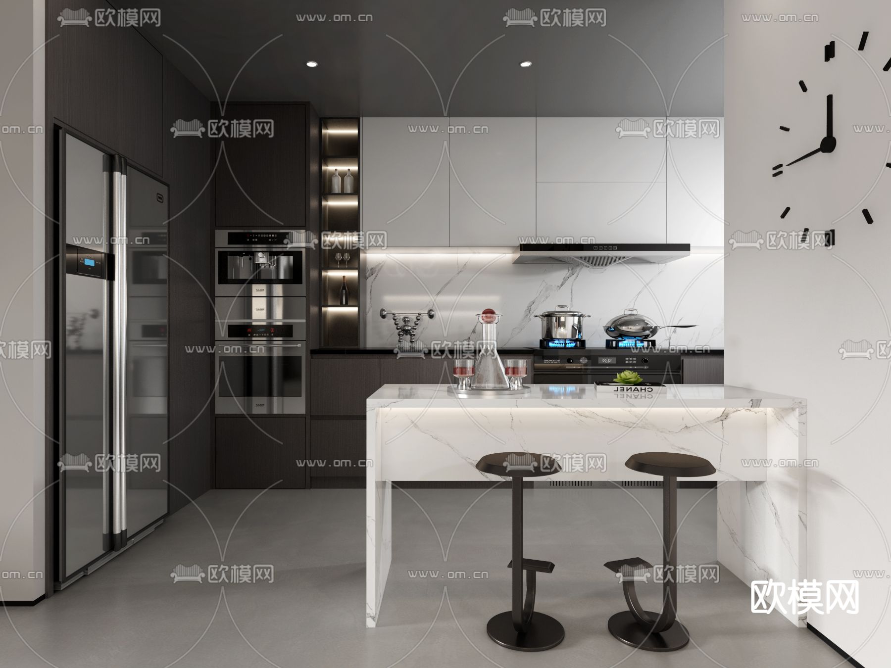 现代高级灰客厅餐厅3d模型