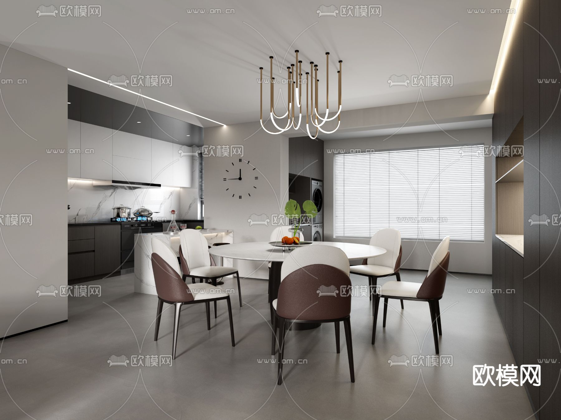 现代高级灰客厅餐厅3d模型