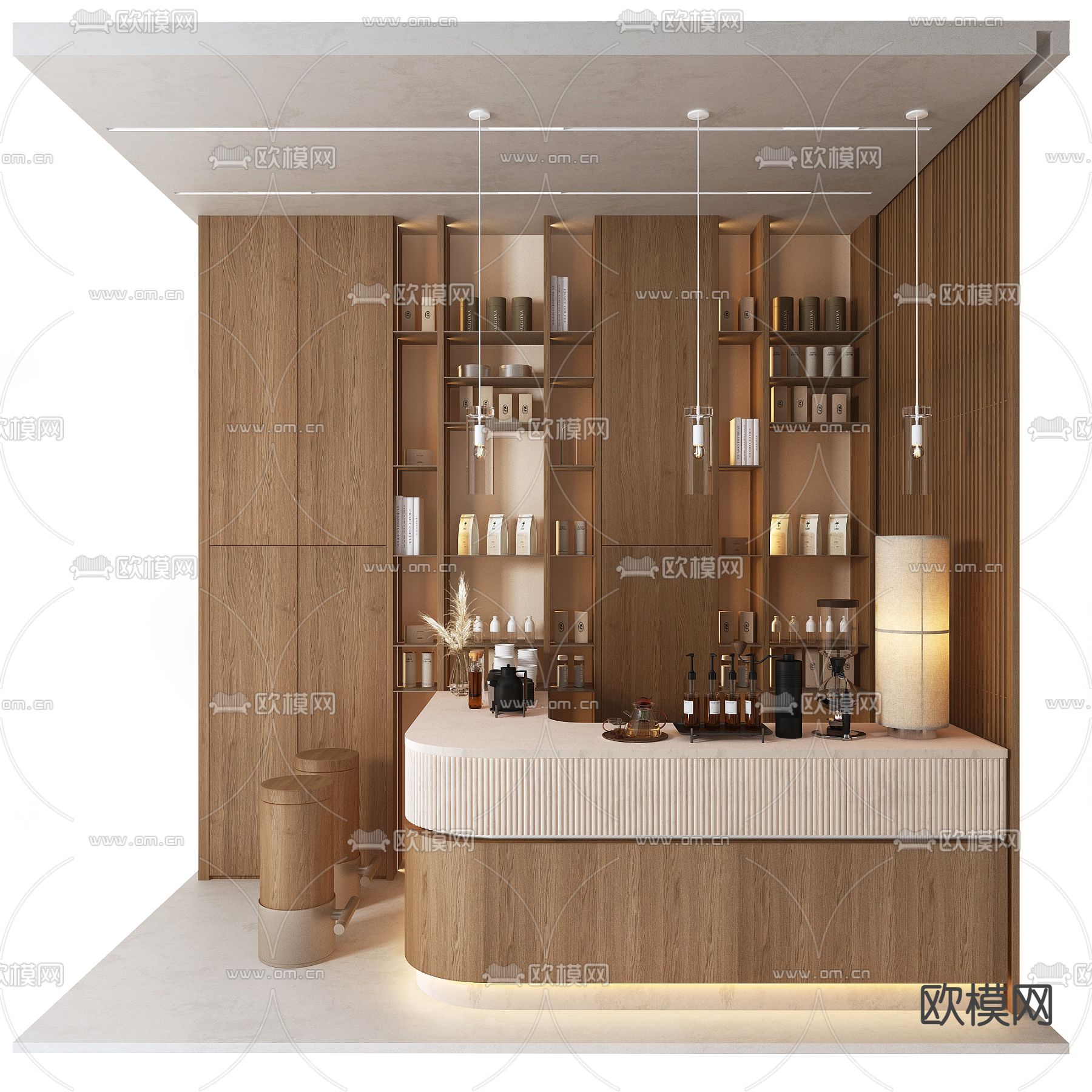 现代咖啡厅操作台3d模型下载（渲染图1）