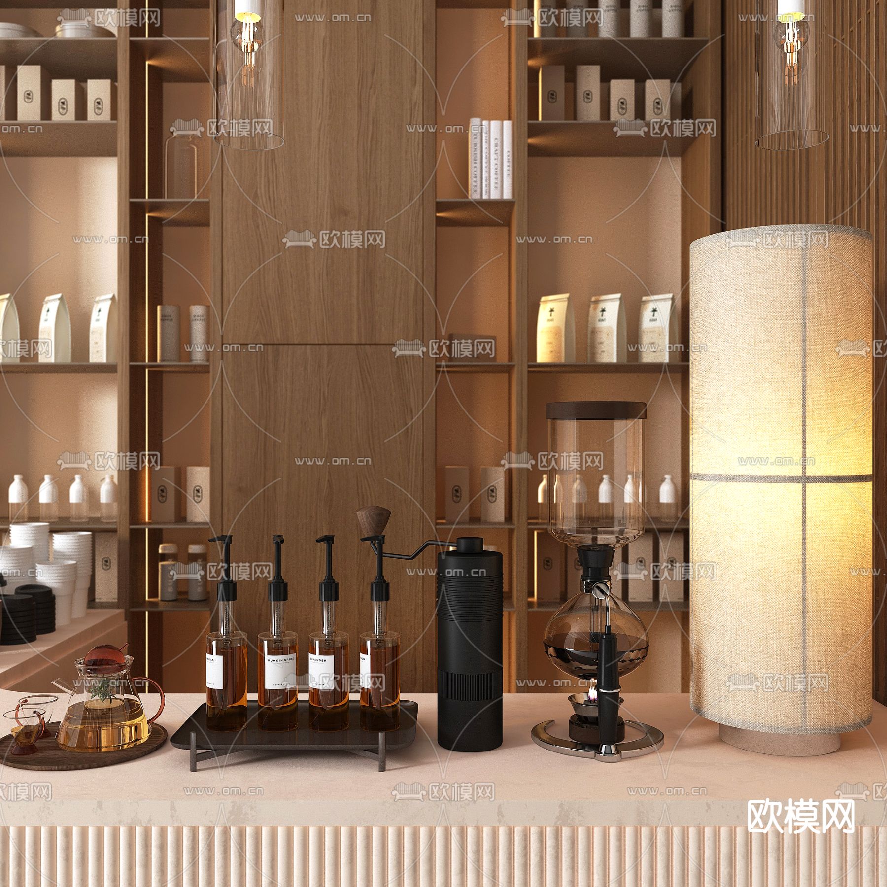 现代咖啡厅操作台3d模型下载（渲染图2）