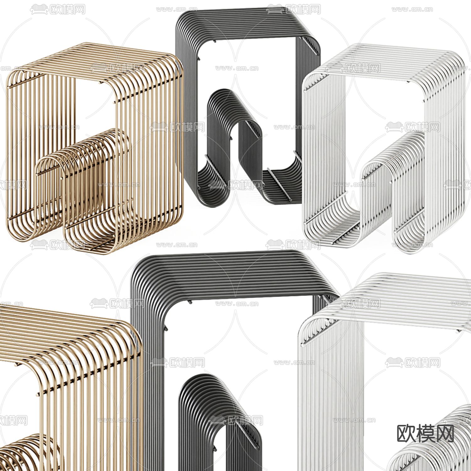 现代金属边几 角几3d模型下载（渲染图1）