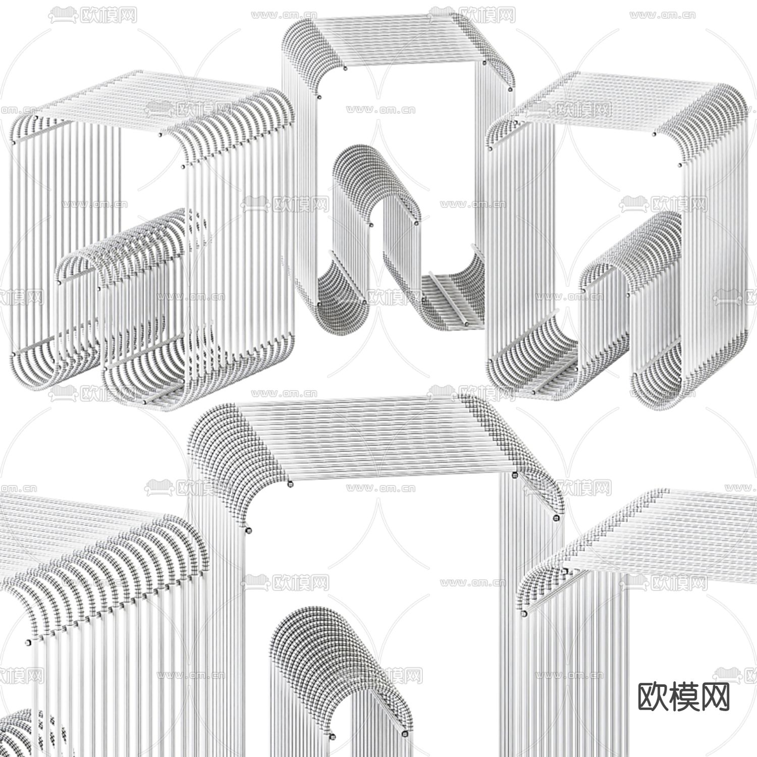 现代金属边几 角几3d模型下载（渲染图2）