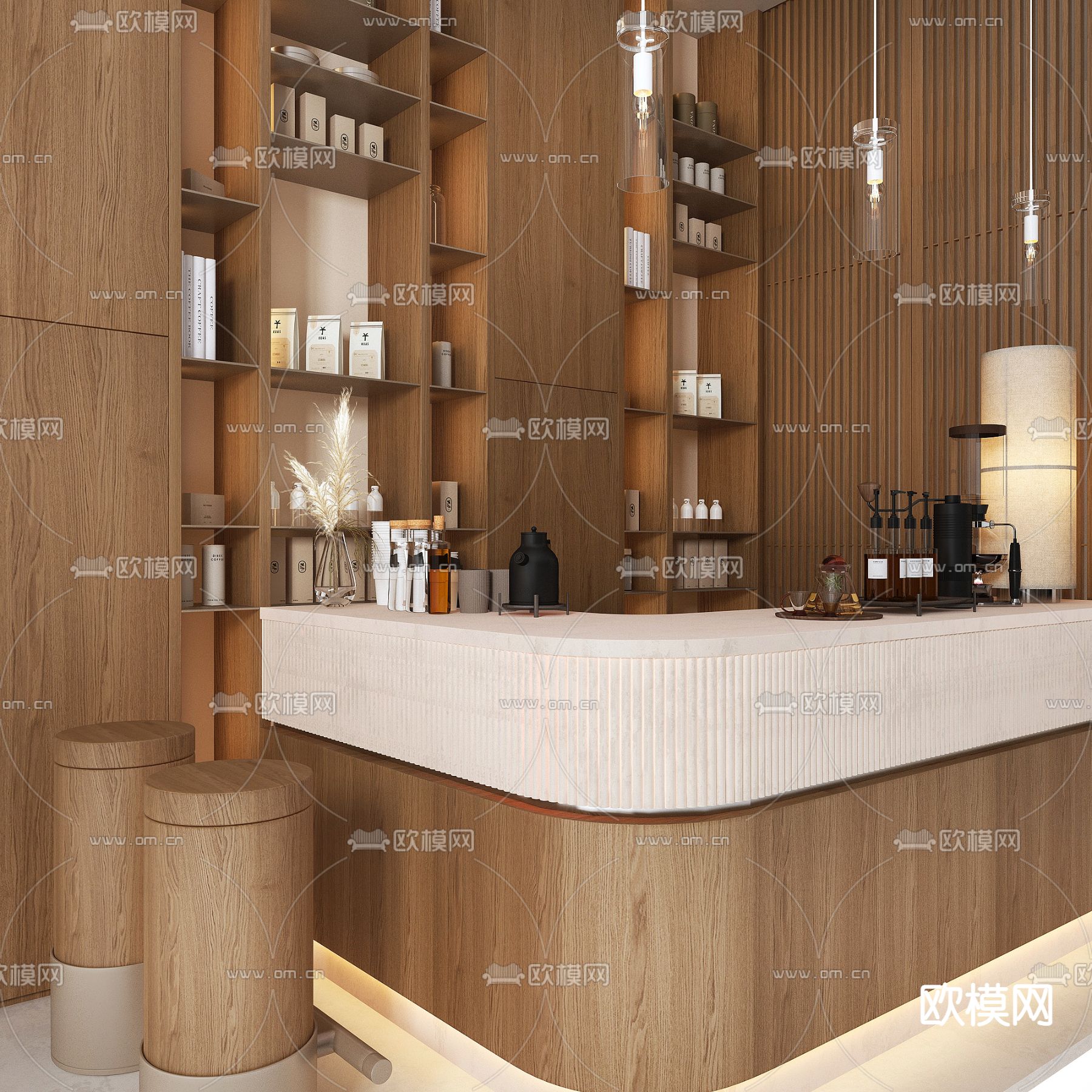 现代咖啡厅操作台3d模型下载（渲染图3）