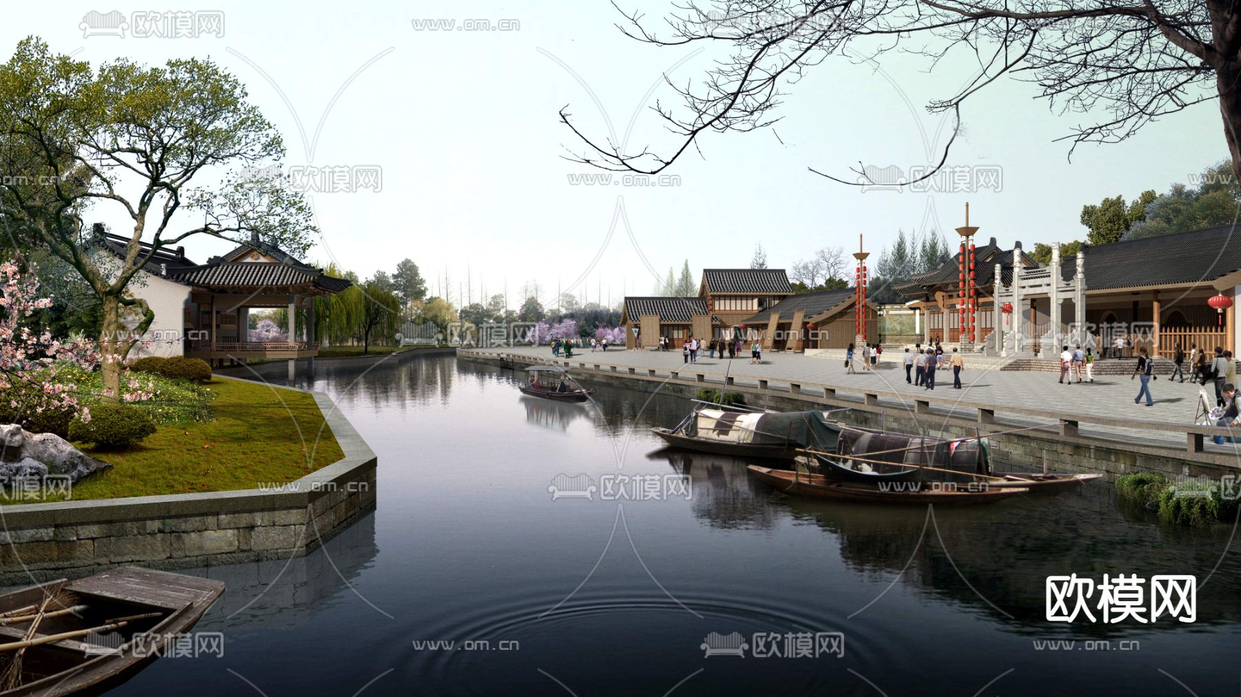 新中式古镇广场景观psd下载