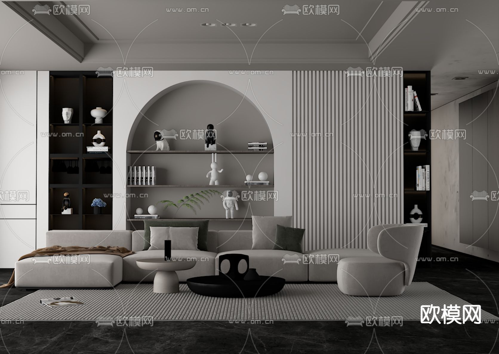 现代高级灰客厅3d模型下载