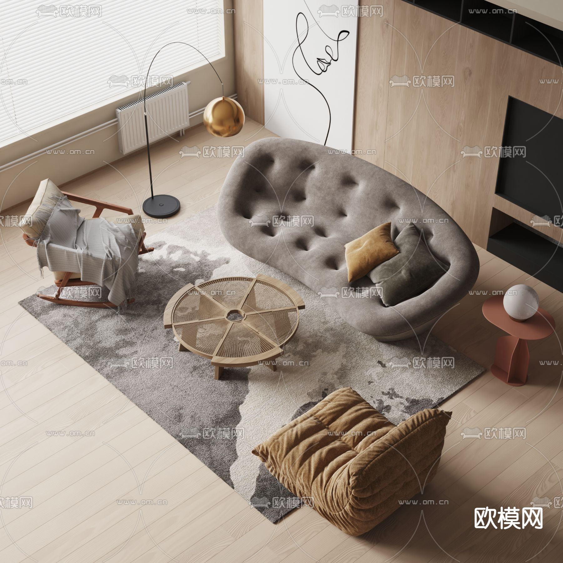 侘寂组合沙发3d模型下载