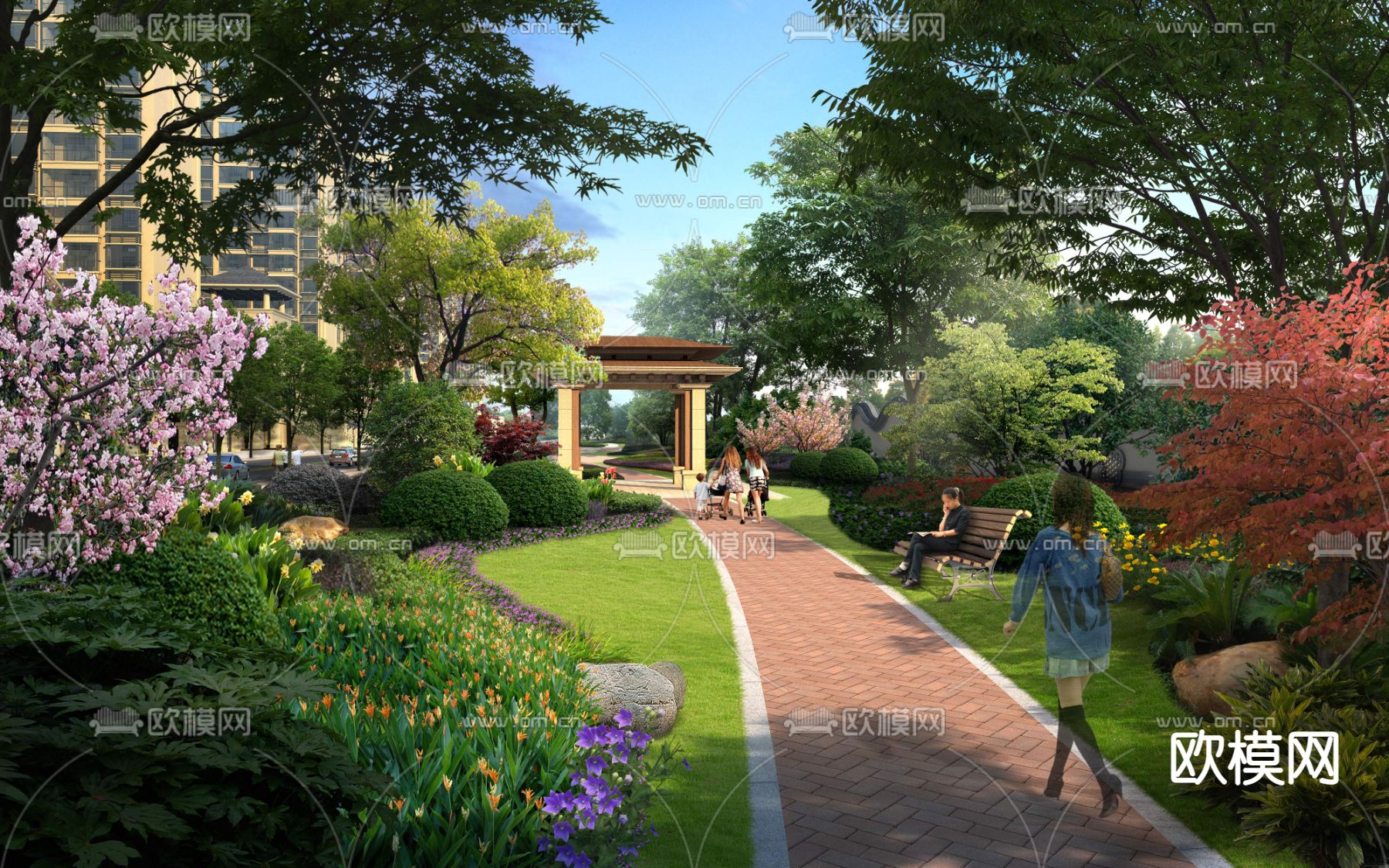 简欧小区景观psd下载