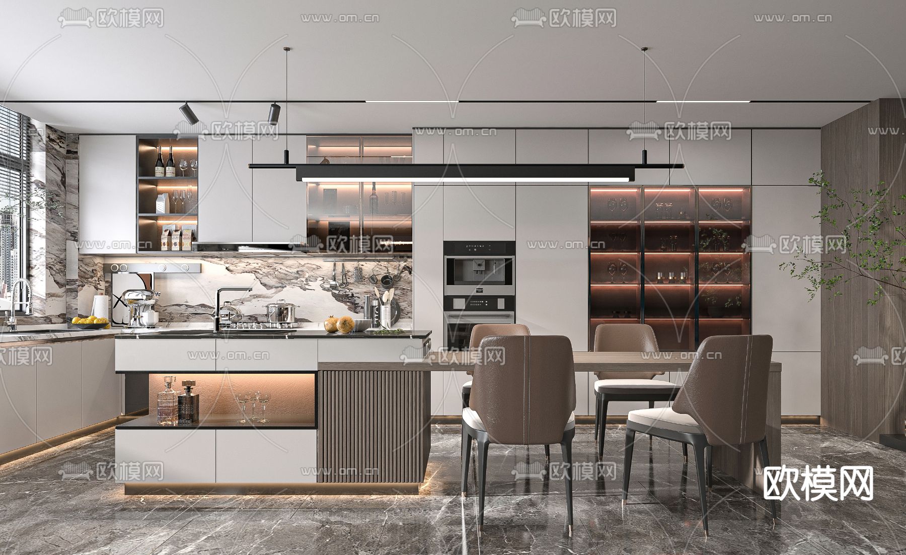 现代中岛餐厅3d模型下载_ID12139521_3dmax免费模型-欧模网