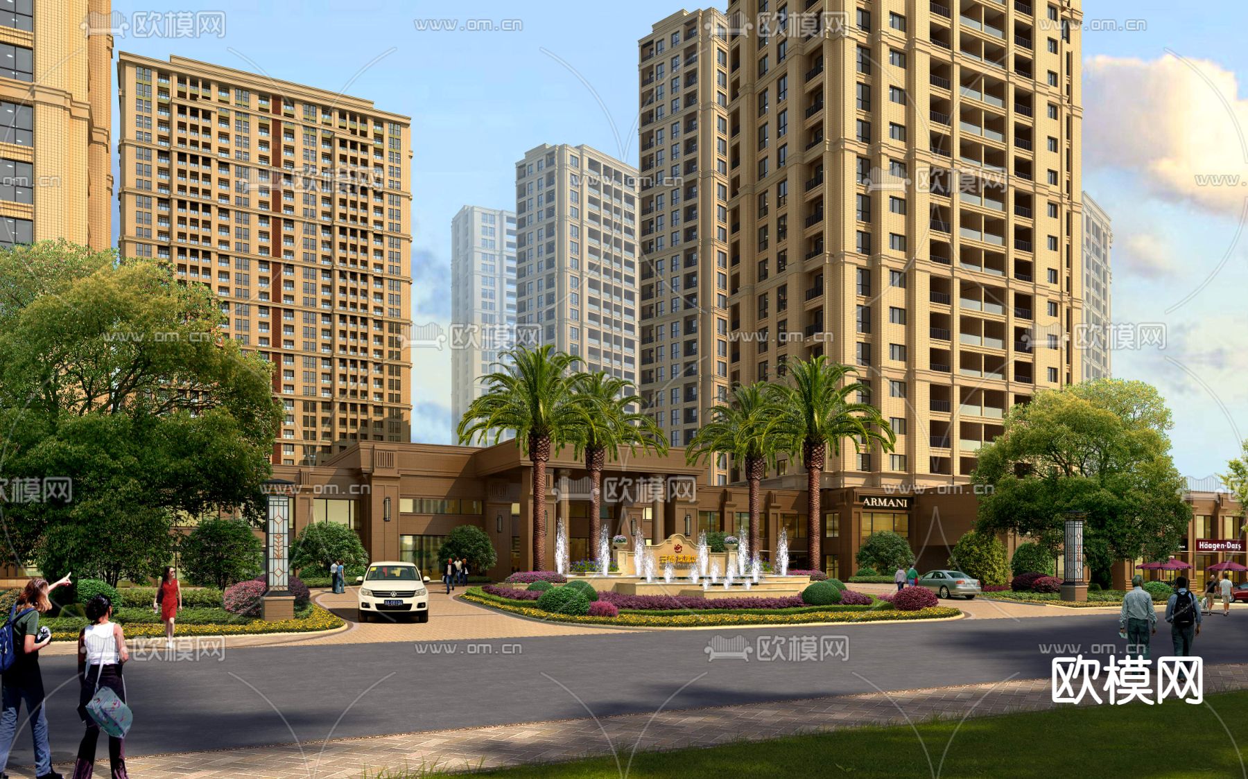 新古典小区入口景观psd下载_ID12139750_3dmax免费模型-欧模网