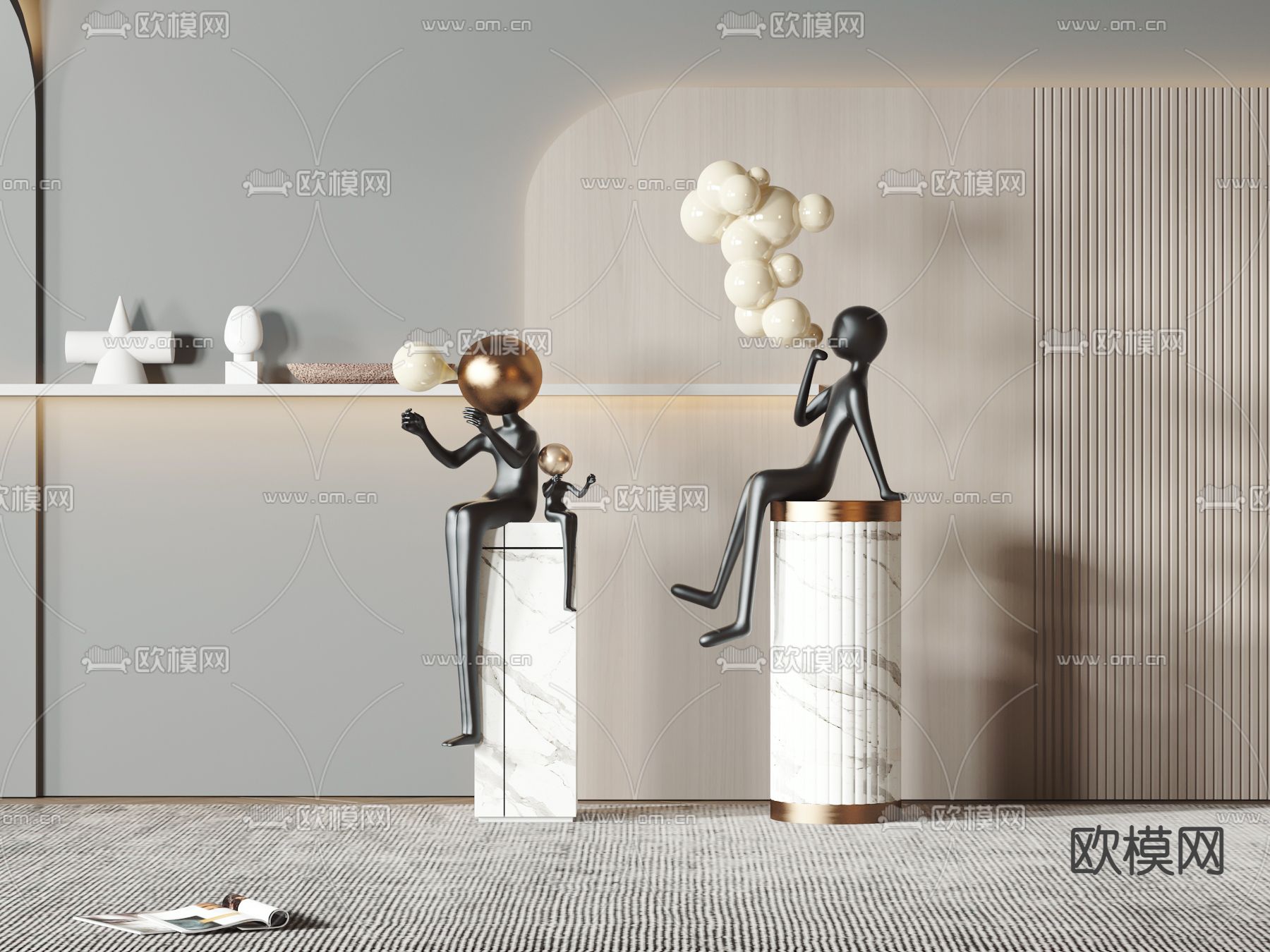 现代吹泡泡人形雕塑3d模型