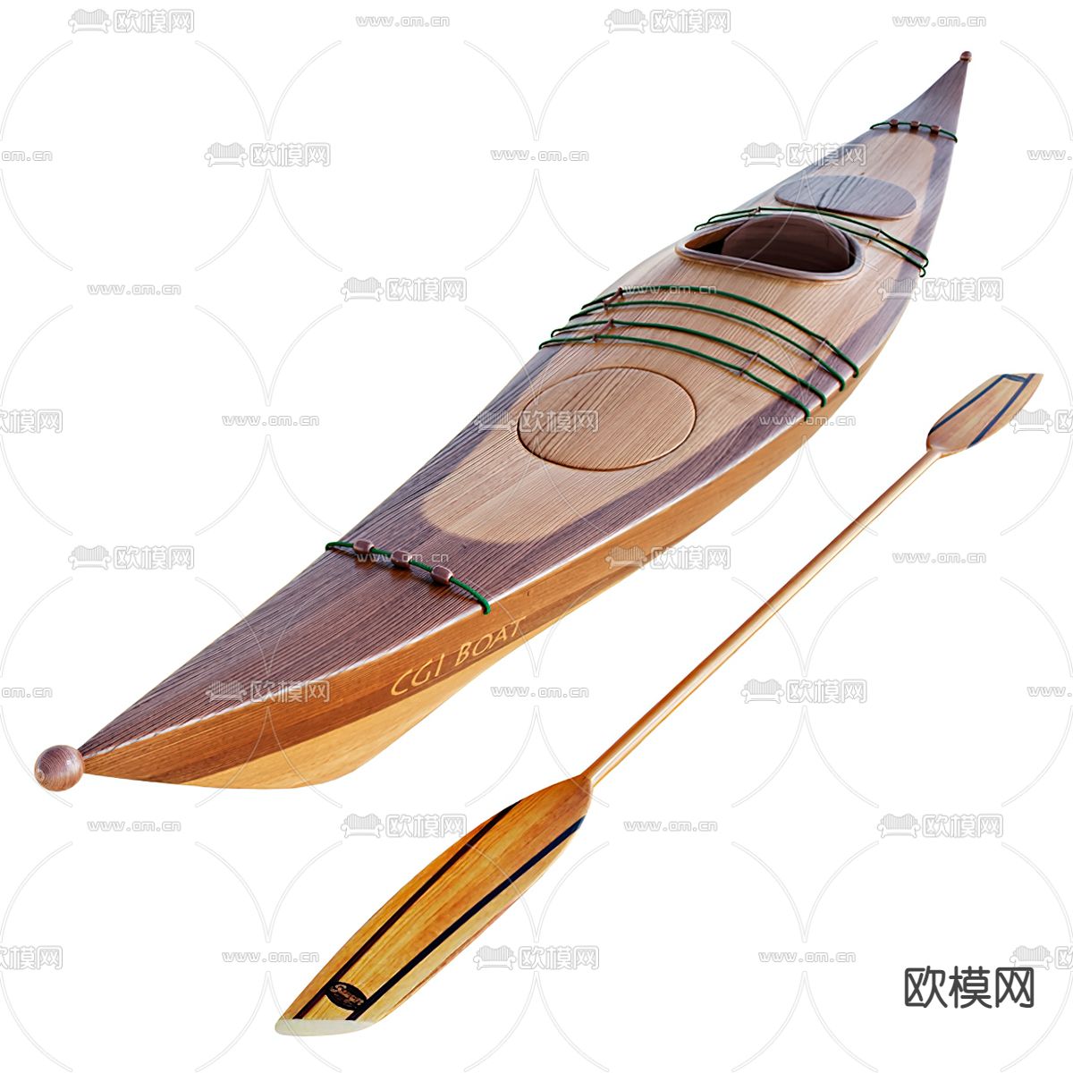 现代木制皮划艇3d模型