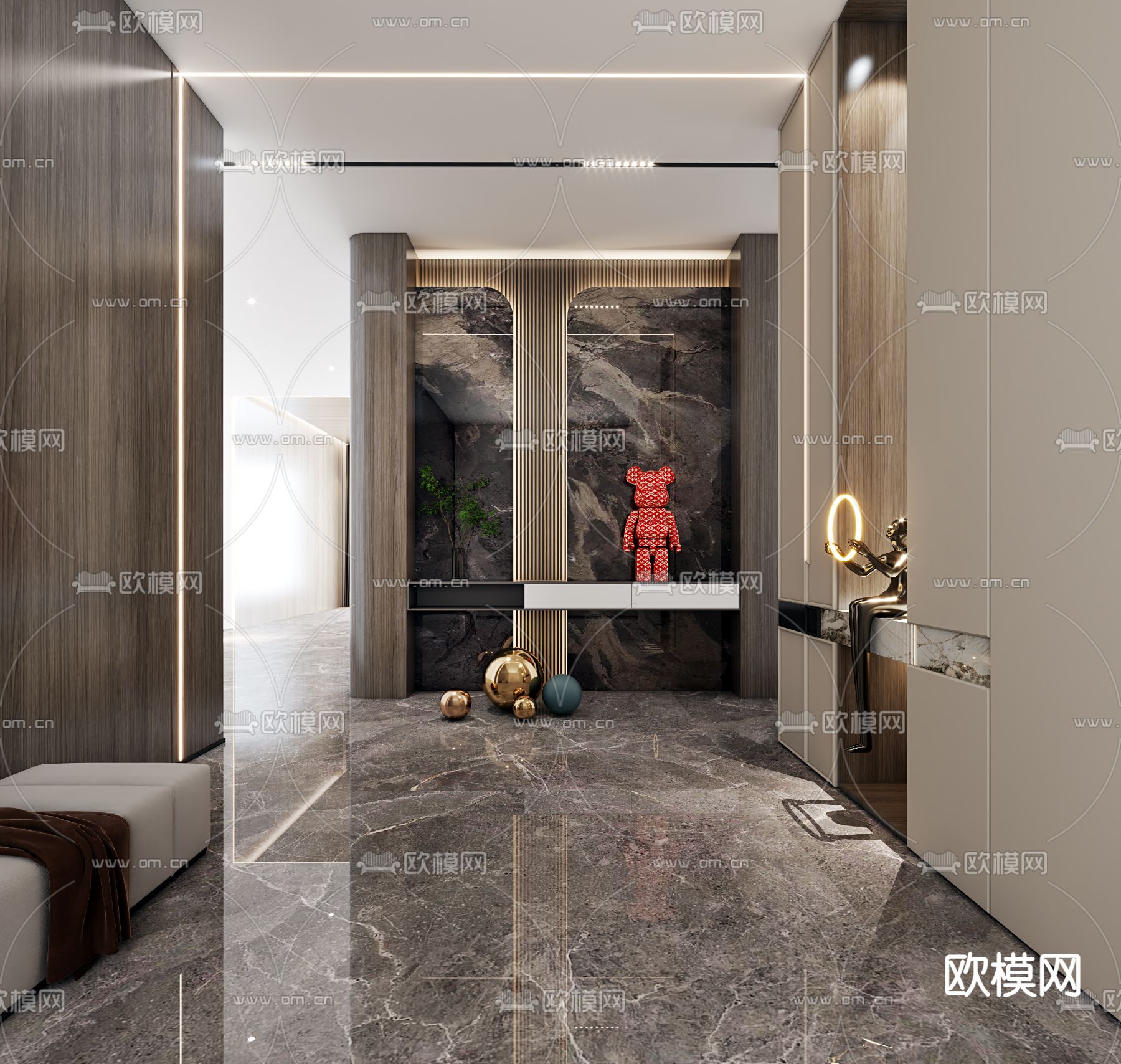 现代入户玄关过道3d模型下载