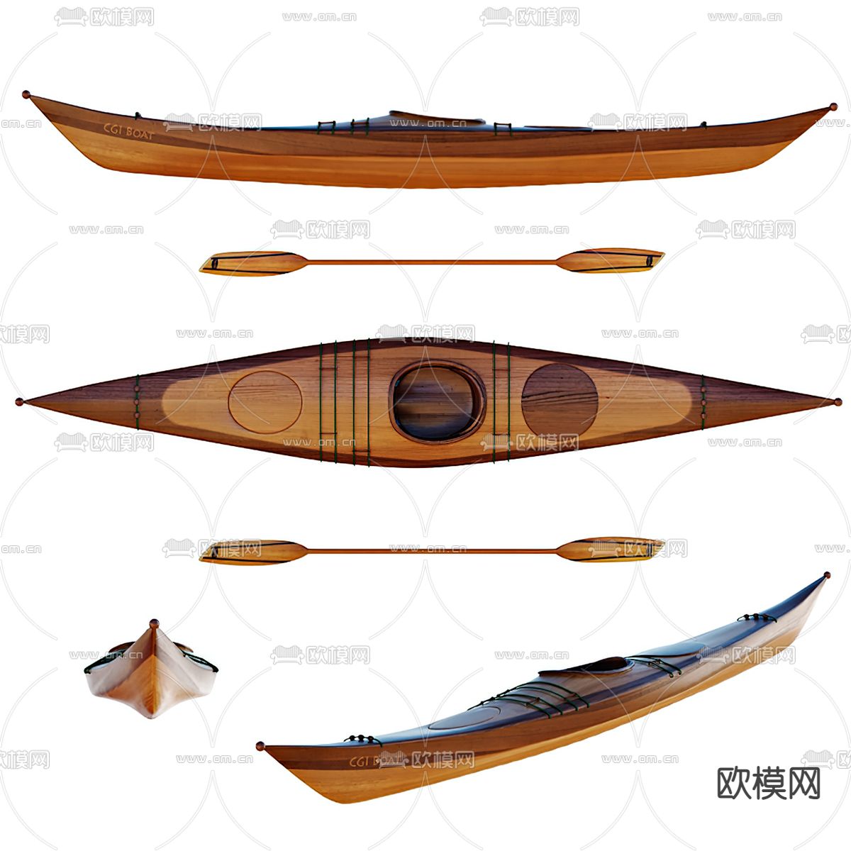 现代木制皮划艇3d模型
