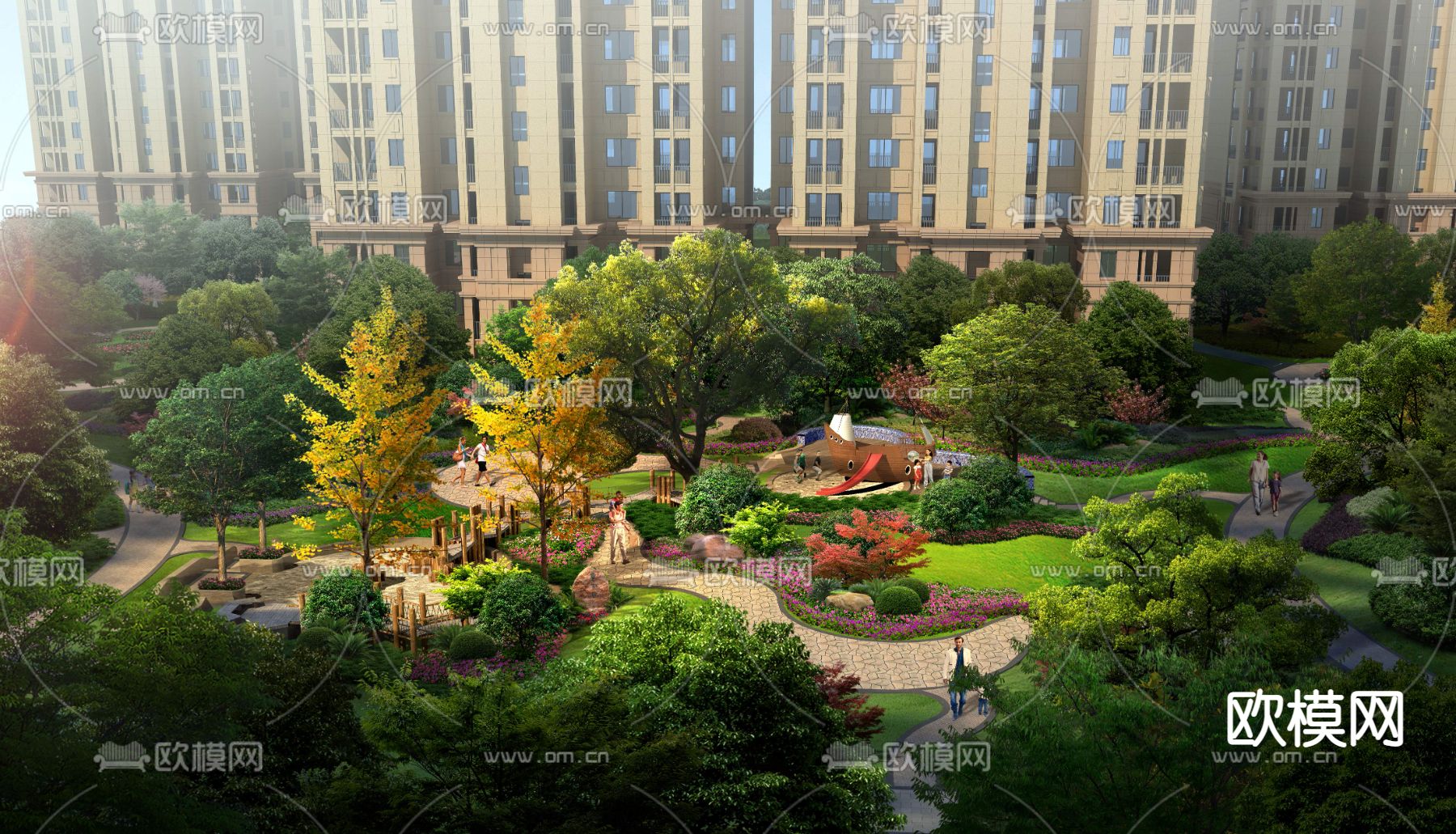 现代小区园林景观psd下载_ID12139755_3dmax免费模型-欧模网