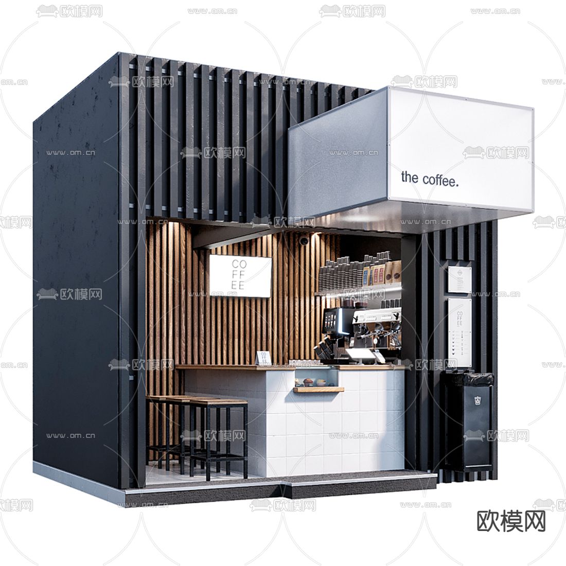 现代咖啡屋 奶茶店3d模型下载（渲染图3）
