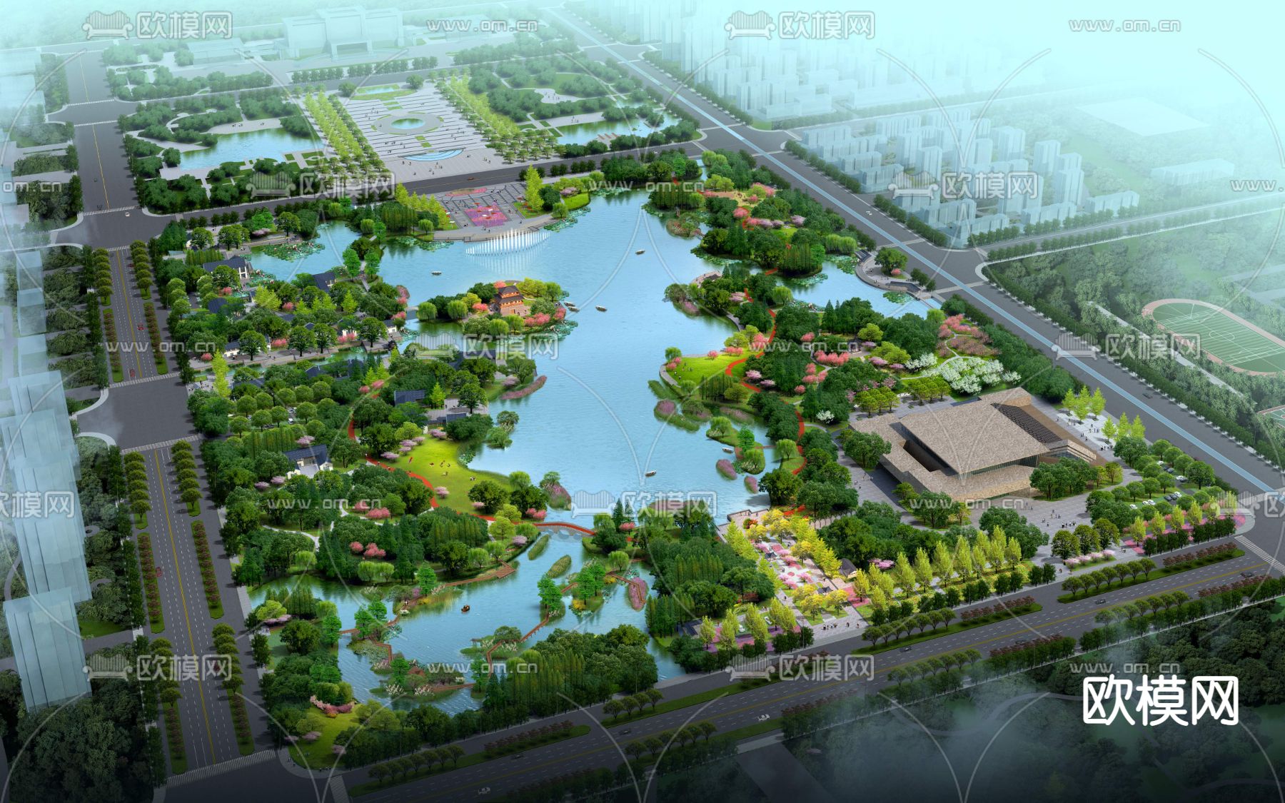 现代公园景观鸟瞰psd下载_ID12140393_3dmax免费模型-欧模网