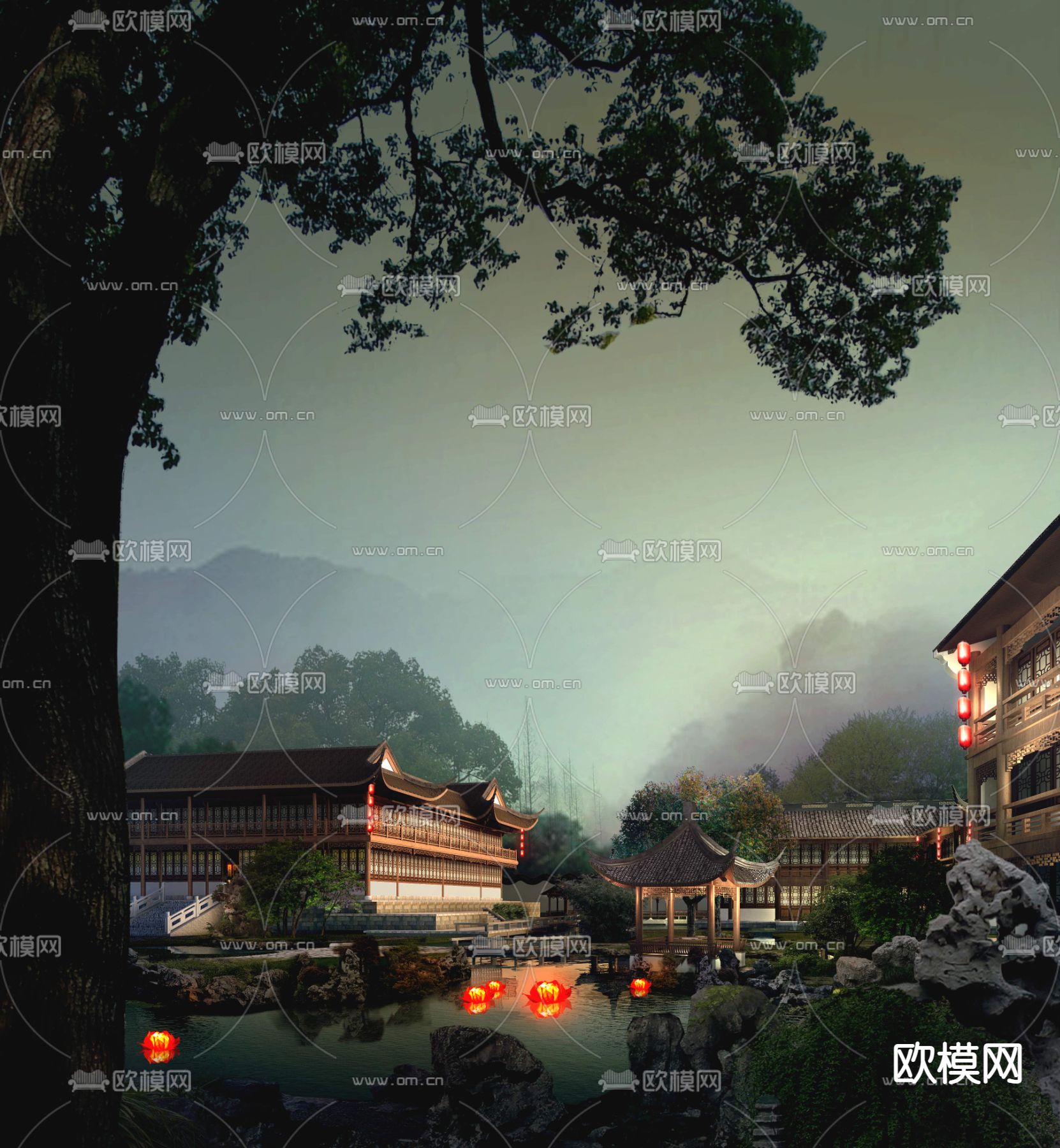 中式园林景观psd下载