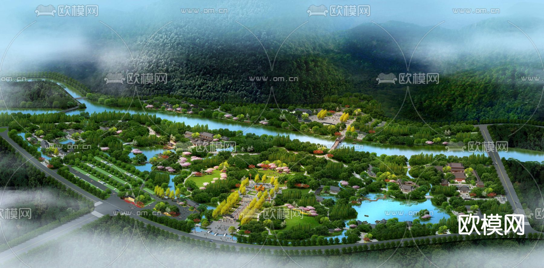 现代滨河公园景观psd下载