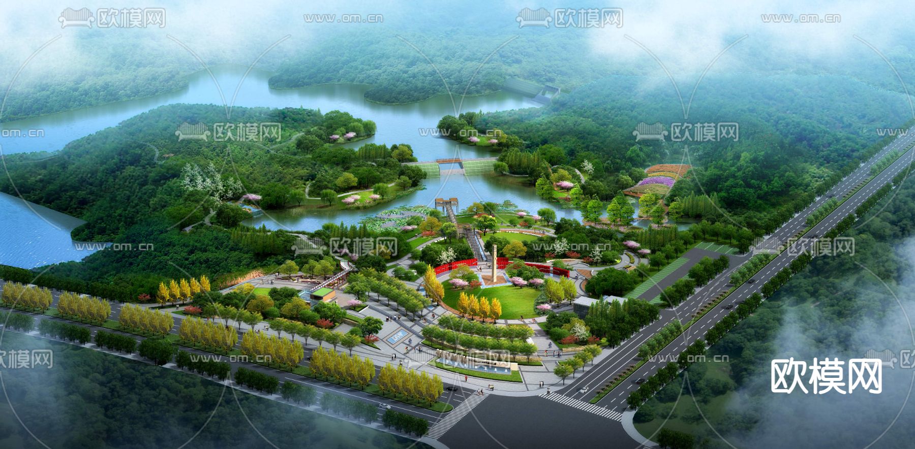 现代公园景观鸟瞰psd下载_ID12140410_3dmax免费模型-欧模网