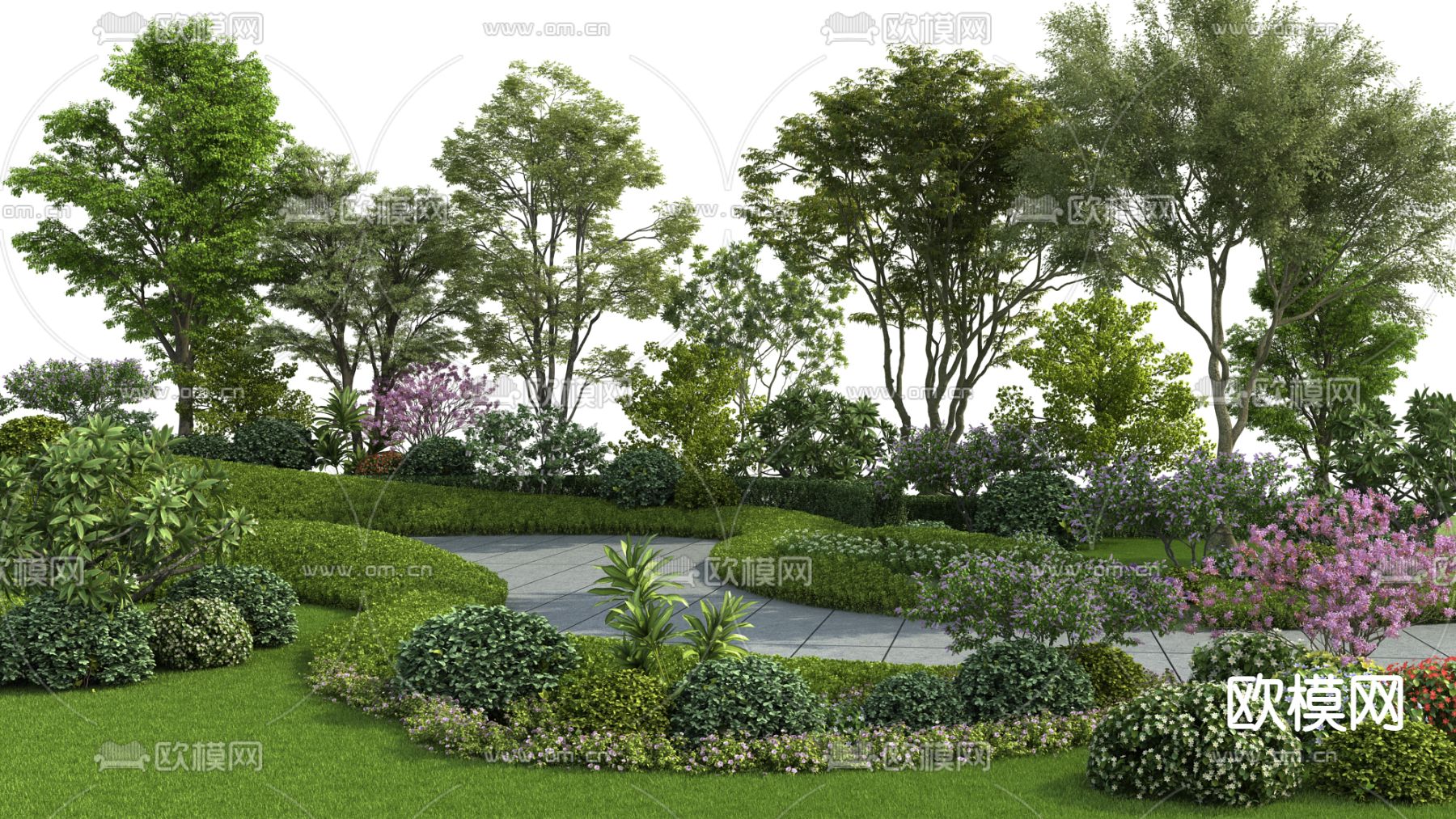 现代绿植景观 植物堆3d模型下载
