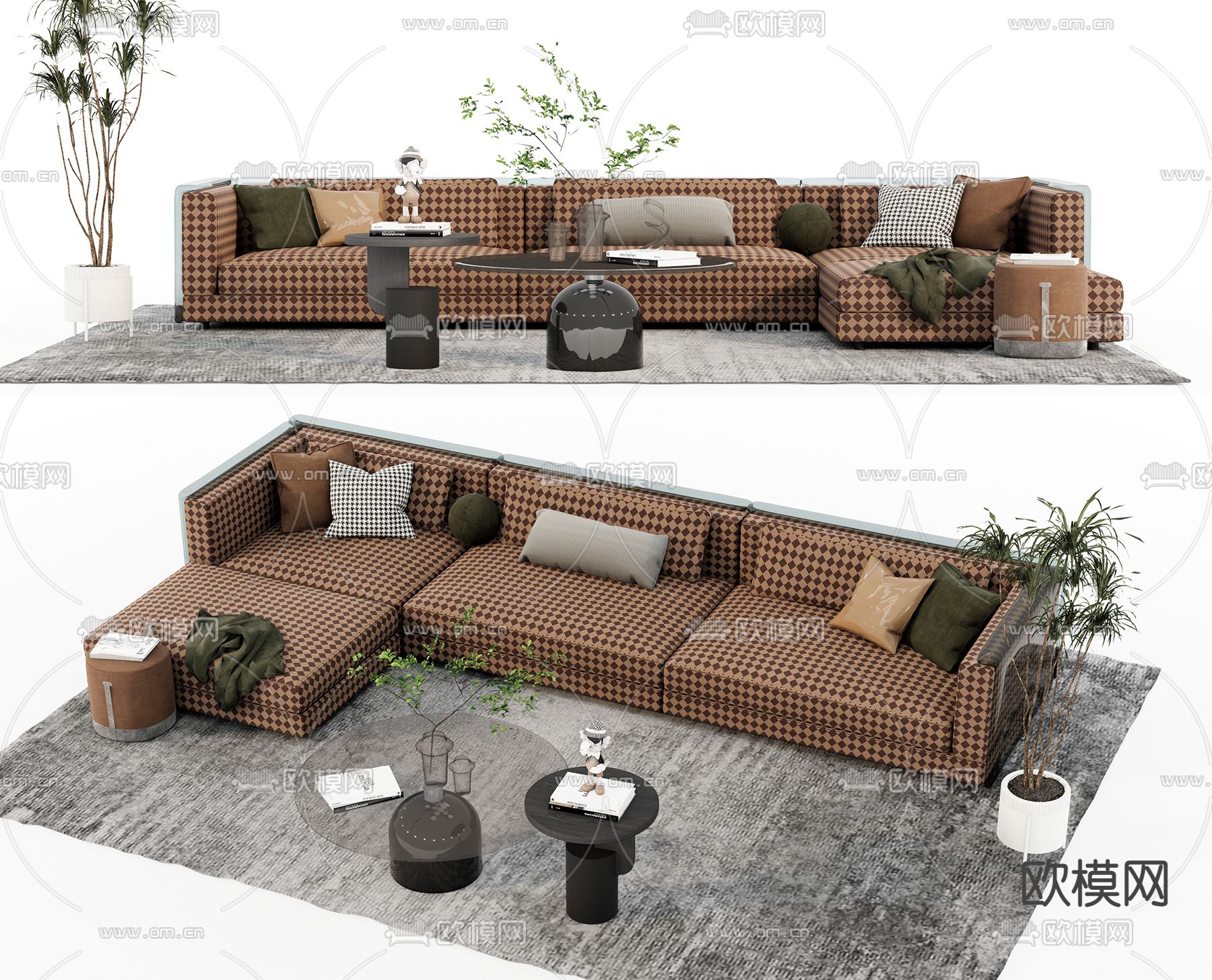 北欧布艺沙发茶几组合su模型下载（渲染图1）