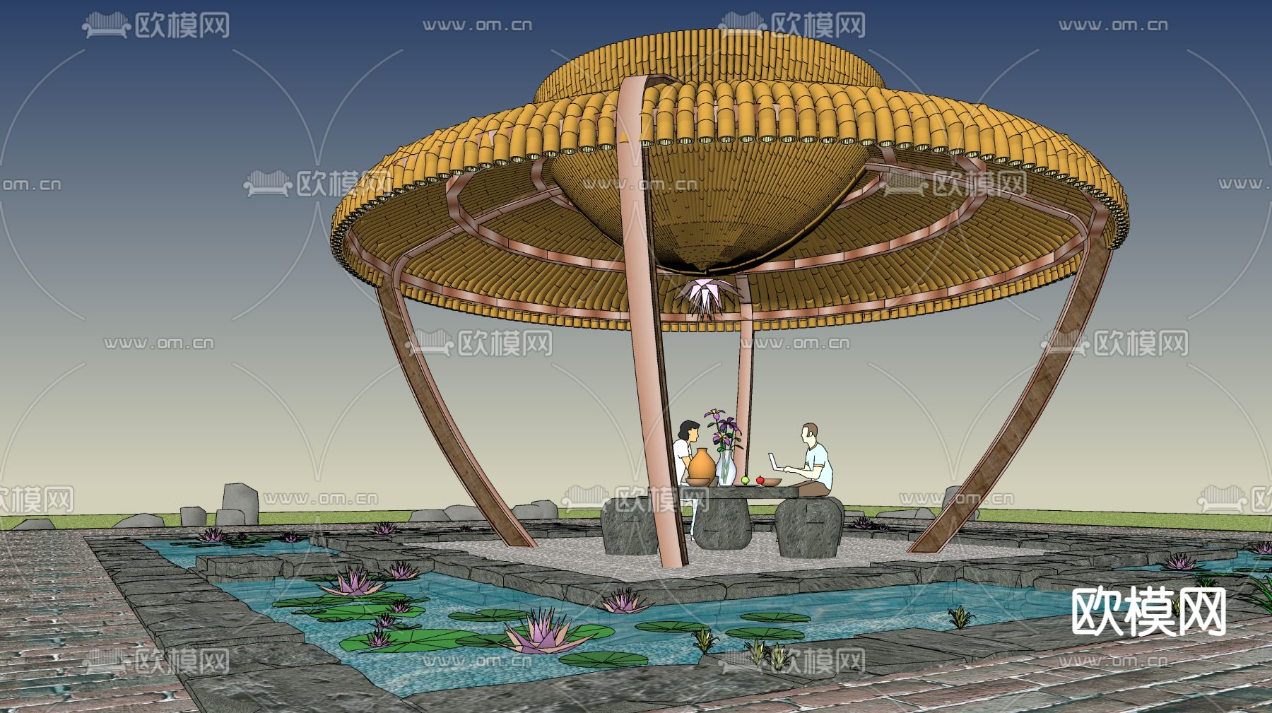 东南亚竹制圆顶凉亭su模型下载（渲染图4）