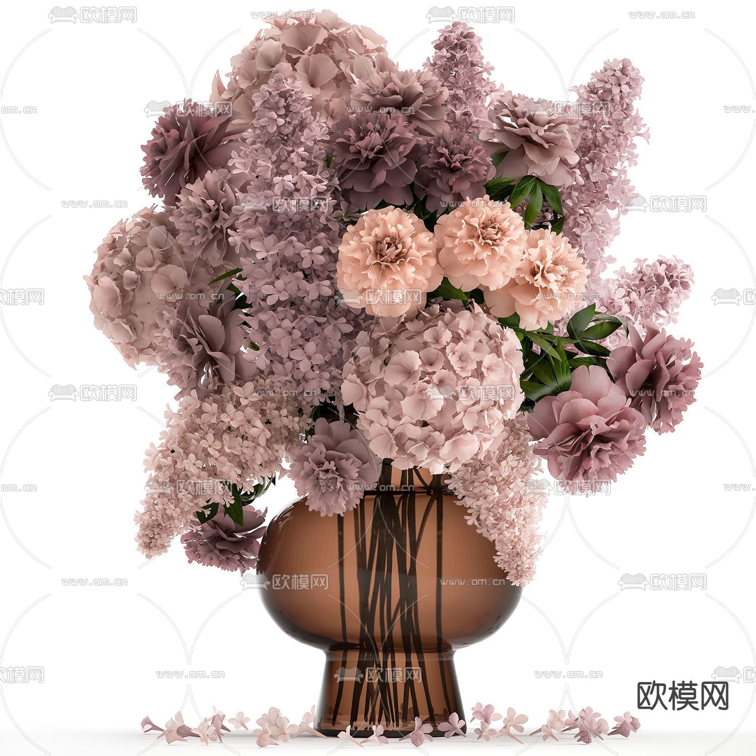 现代绣球花瓶花艺 插花3d模型下载（渲染图1）