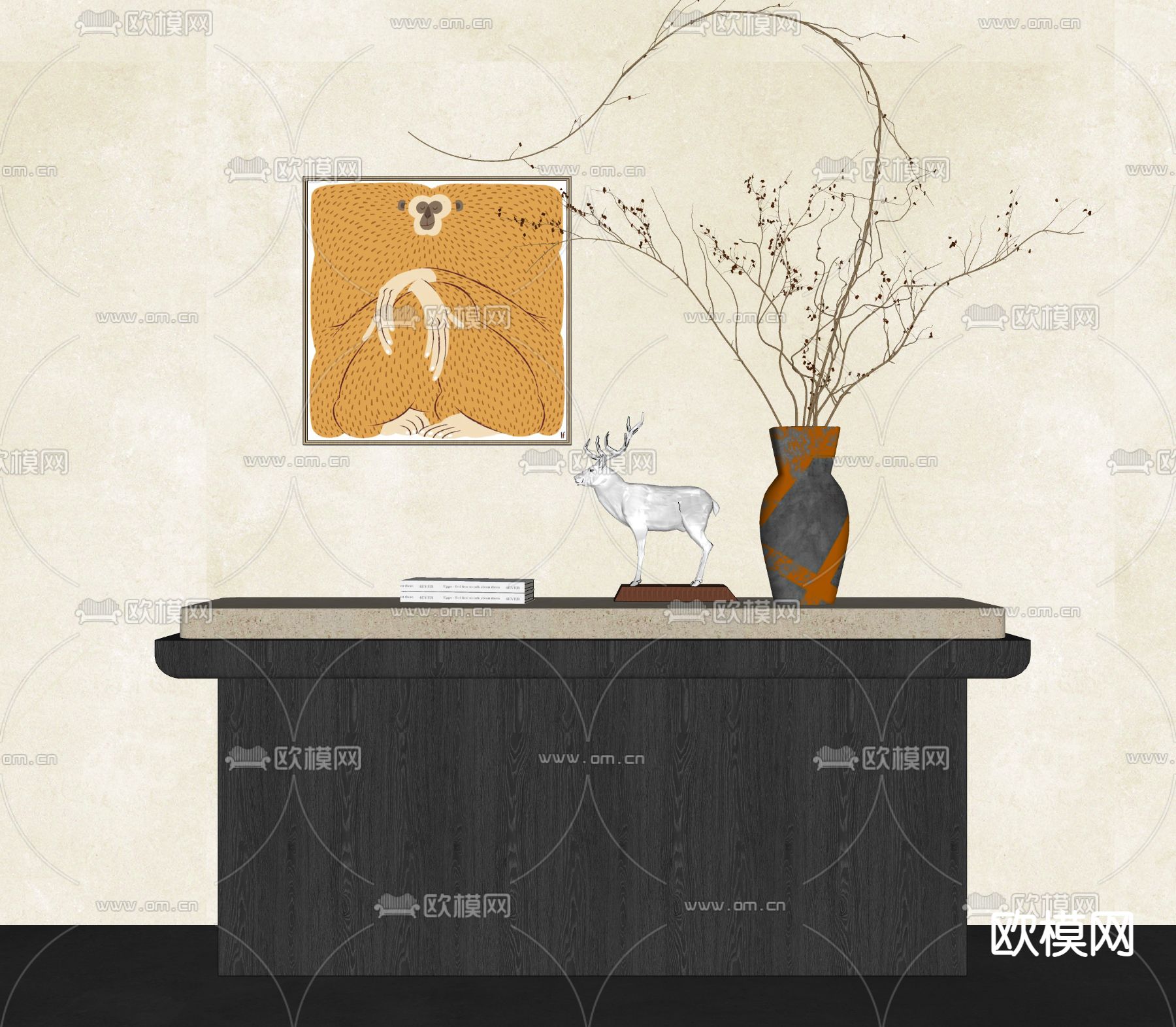 现代玄关端景台su模型下载（渲染图2）