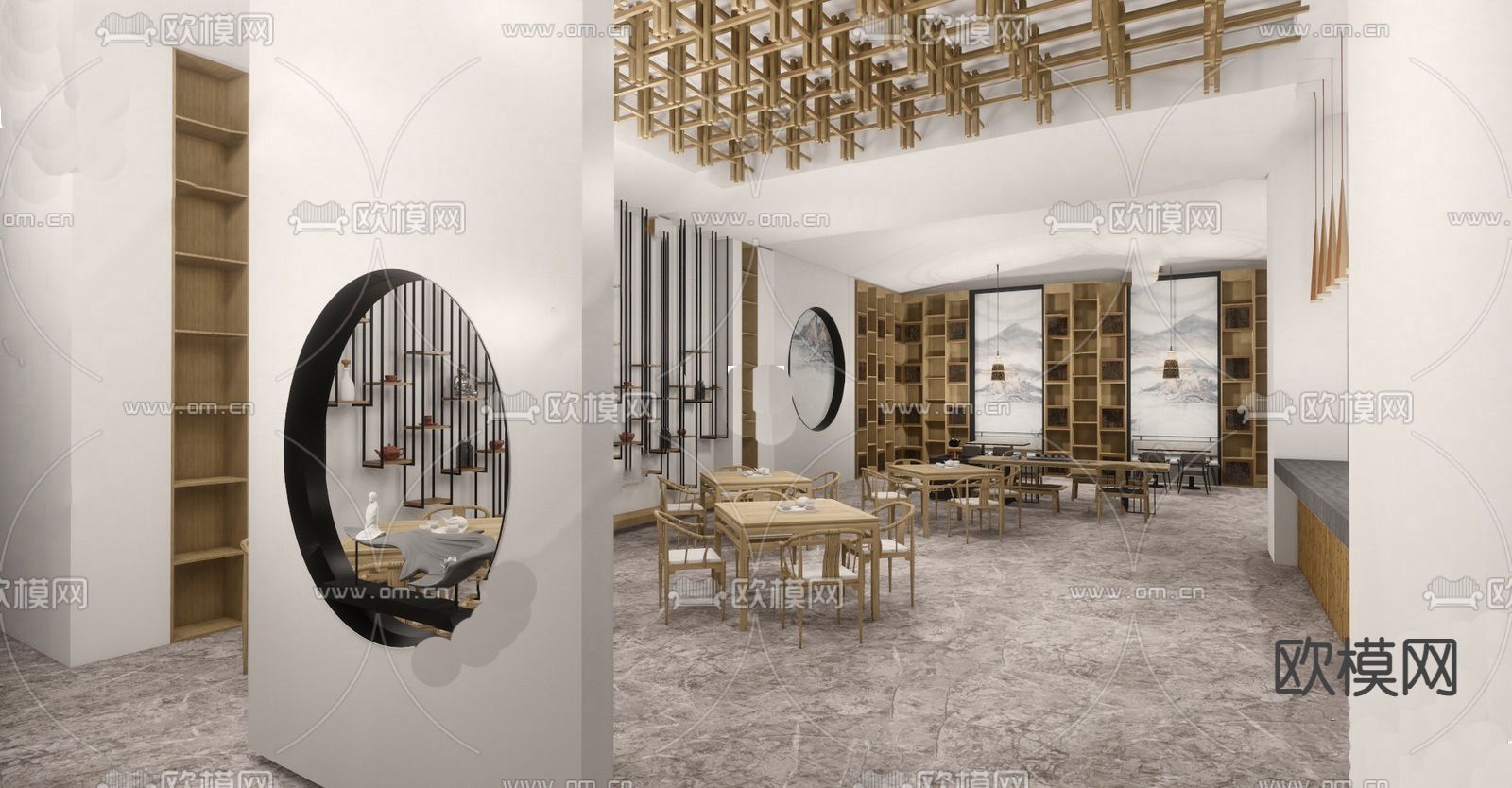 新中式酒店大堂su模型