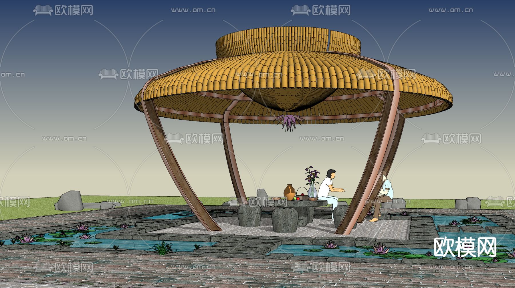 东南亚竹制圆顶凉亭su模型下载（渲染图3）