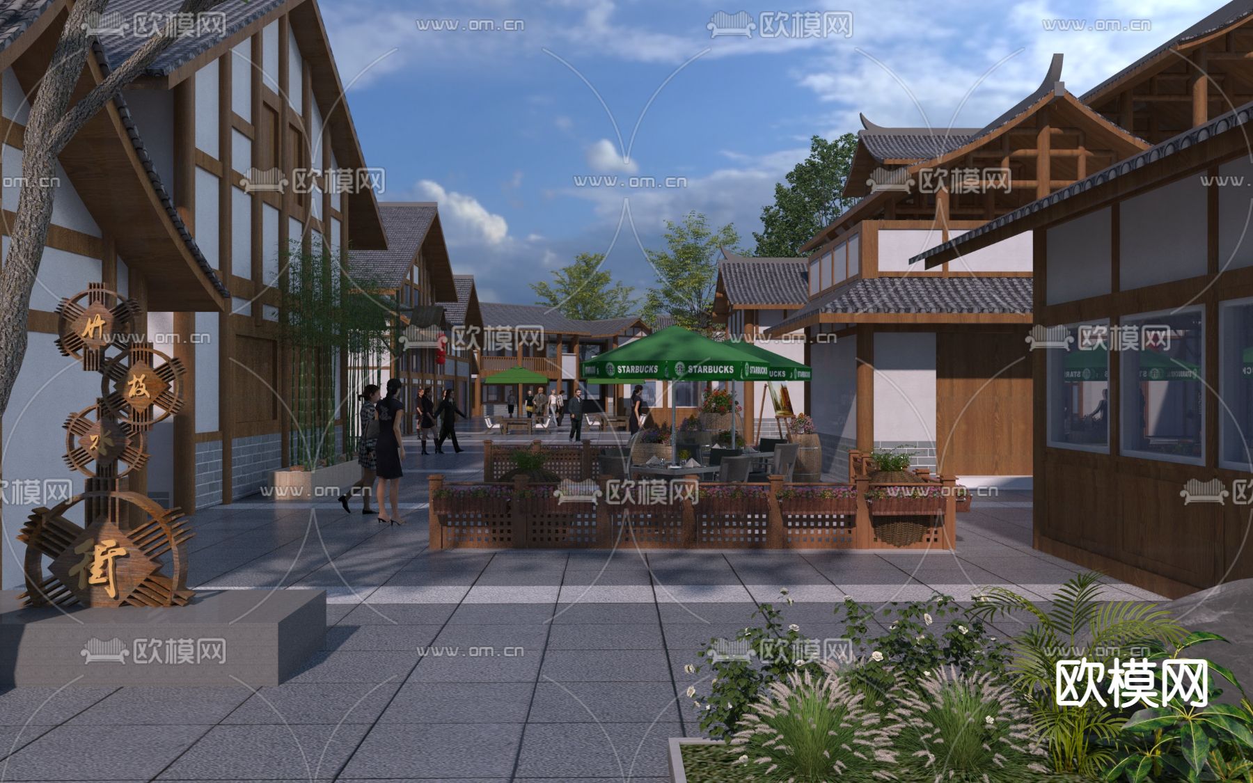 中式古街 商业街3d模型下载
