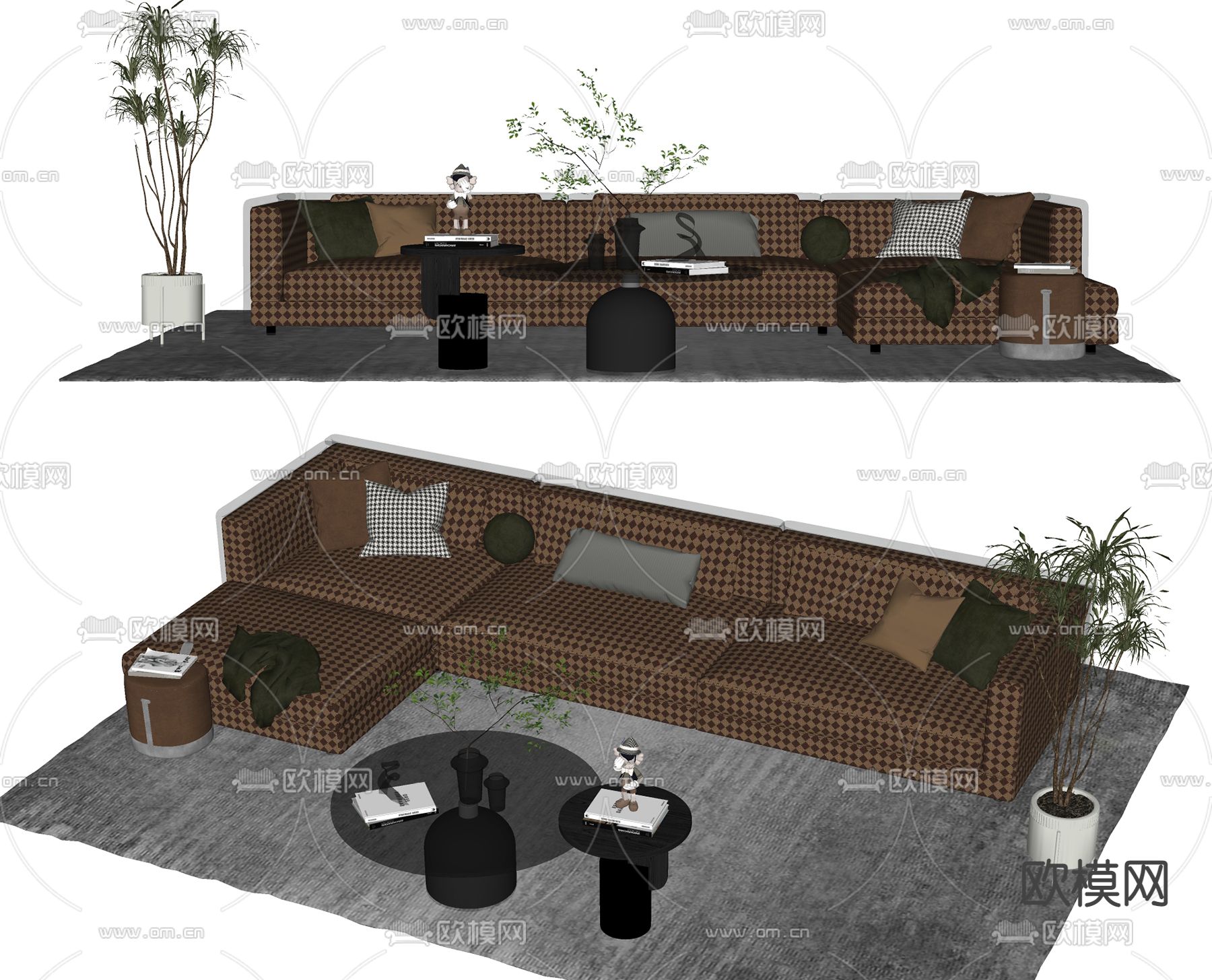北欧布艺沙发茶几组合su模型下载（渲染图2）
