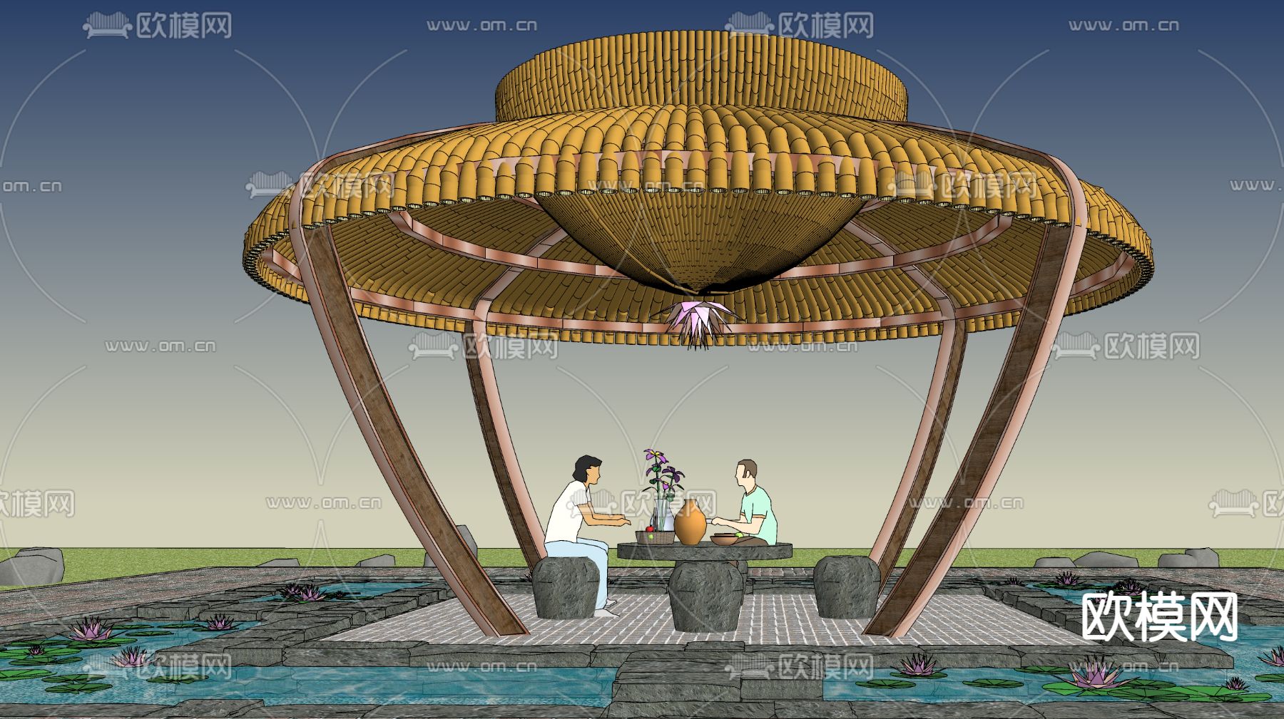 东南亚竹制圆顶凉亭su模型下载（渲染图2）