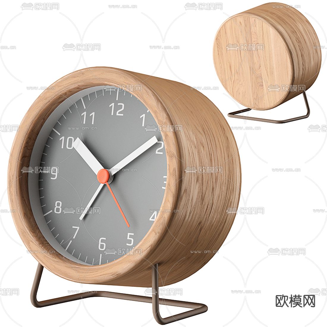 北欧实木圆形闹钟3d模型下载（渲染图1）