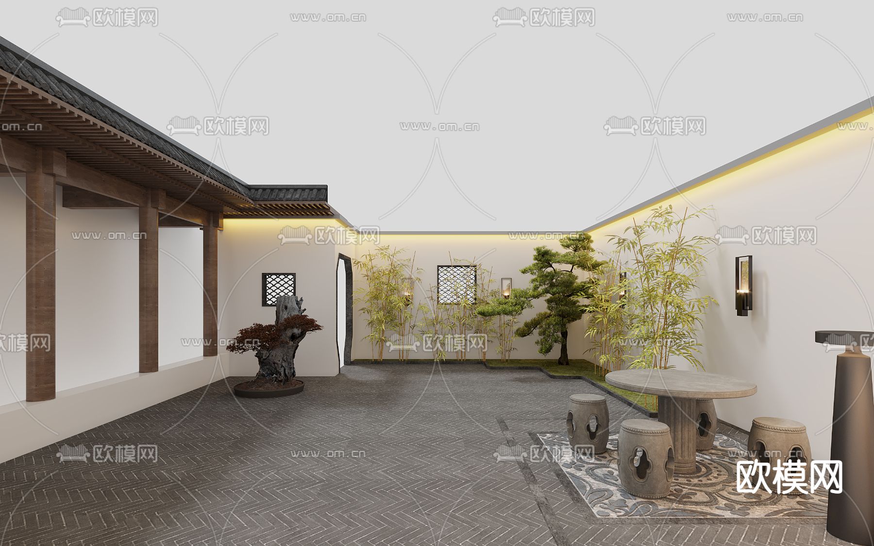 新中式庭院 后花园3d模型下载